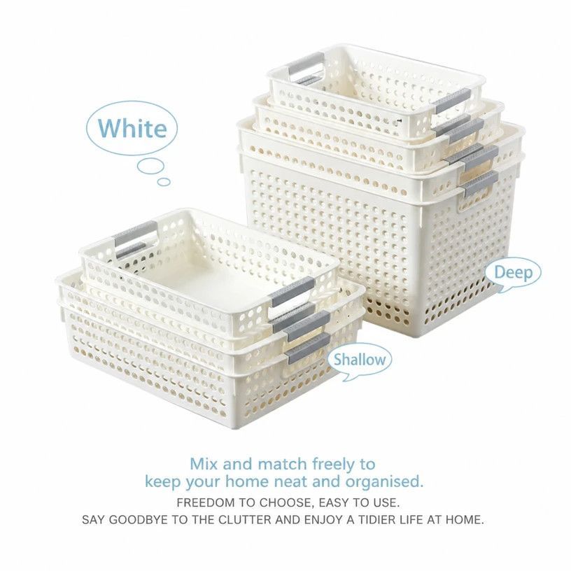 Shallow Plastic Storage Basket, Large Size, 13.78x10.24x3.35in, White, A4 Document & Snack Storage Bin, Versatile Household Gift ā image 3