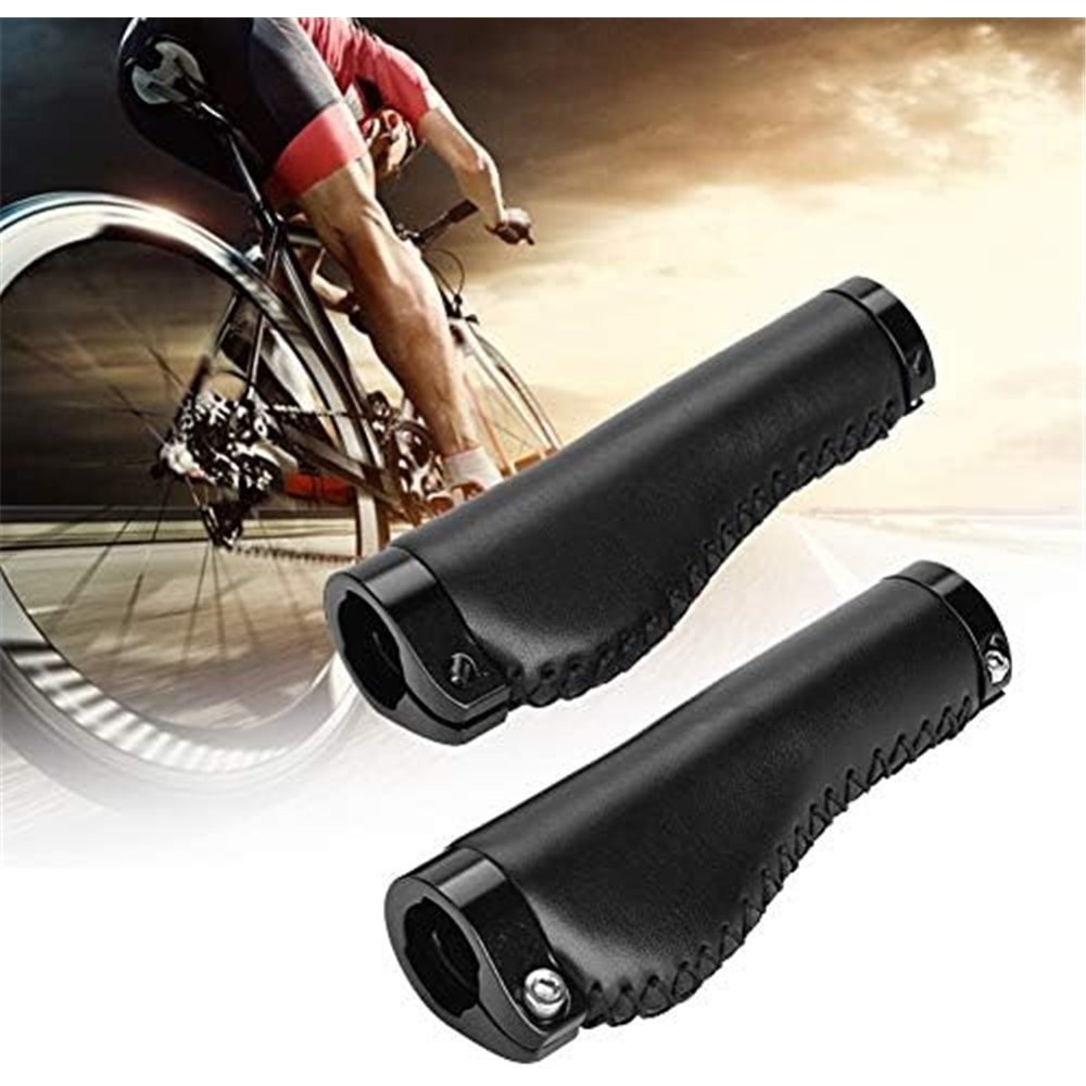 1 Pair Leather Grips Lock On Locking PU Handlebar Grips Grip Handle End Holding Locking Grips for Mountain Bike(Black) โ image 3