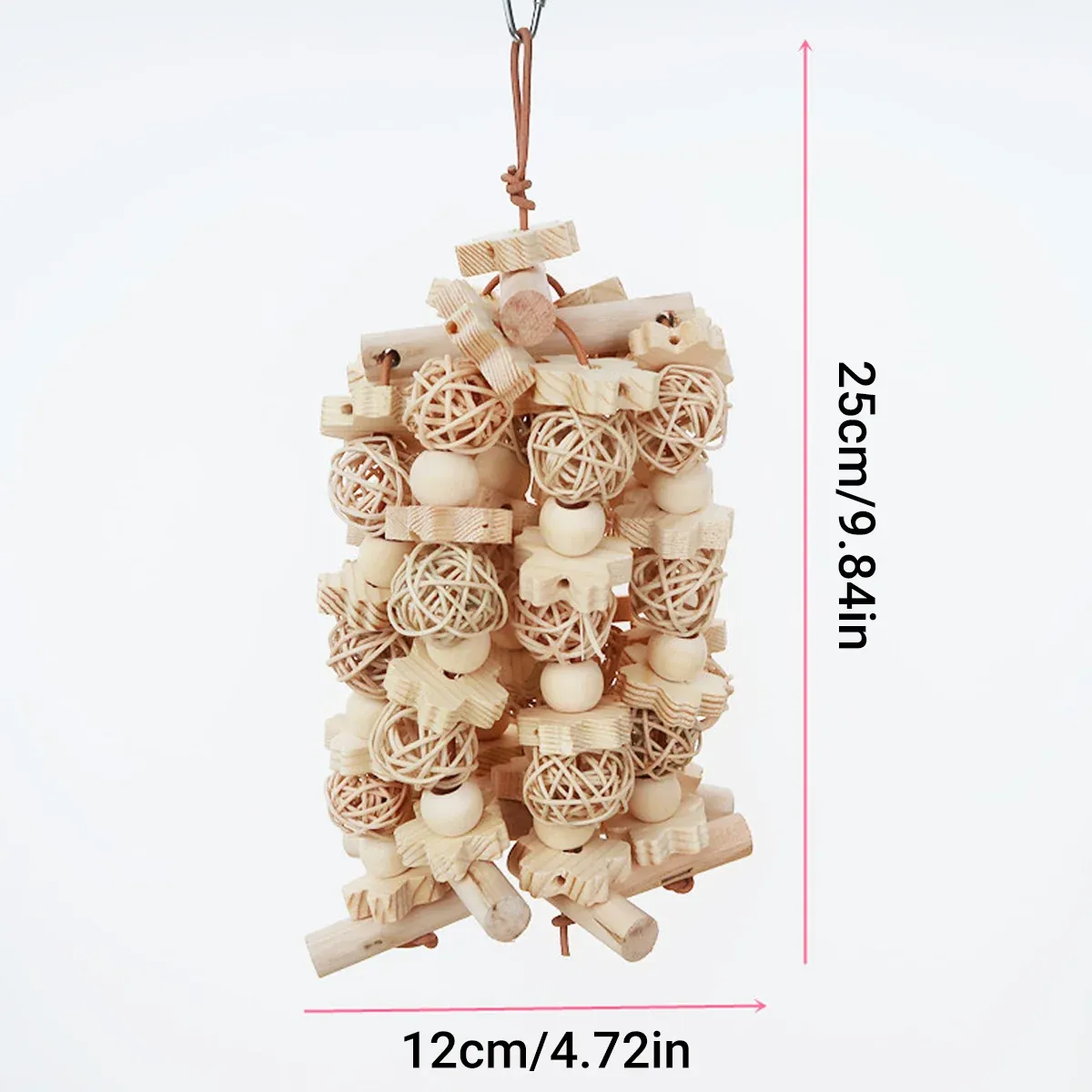 Wooden Parrot Chew Toy Bird Interactive Biting Toy Natural Rattan for Cage — image 3