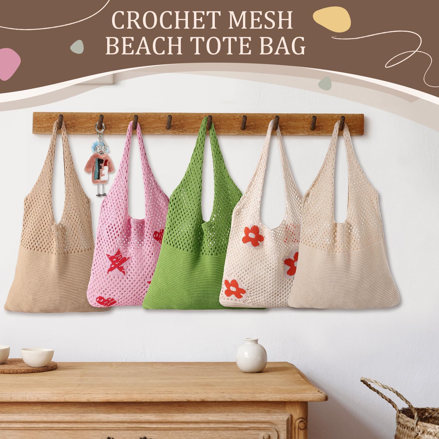 Crochet Beach Tote Bags, Stylish Mesh Beach Bags Shoulder Bag for Women, Cute Summer Vacation Boho Tote Bag — image 3