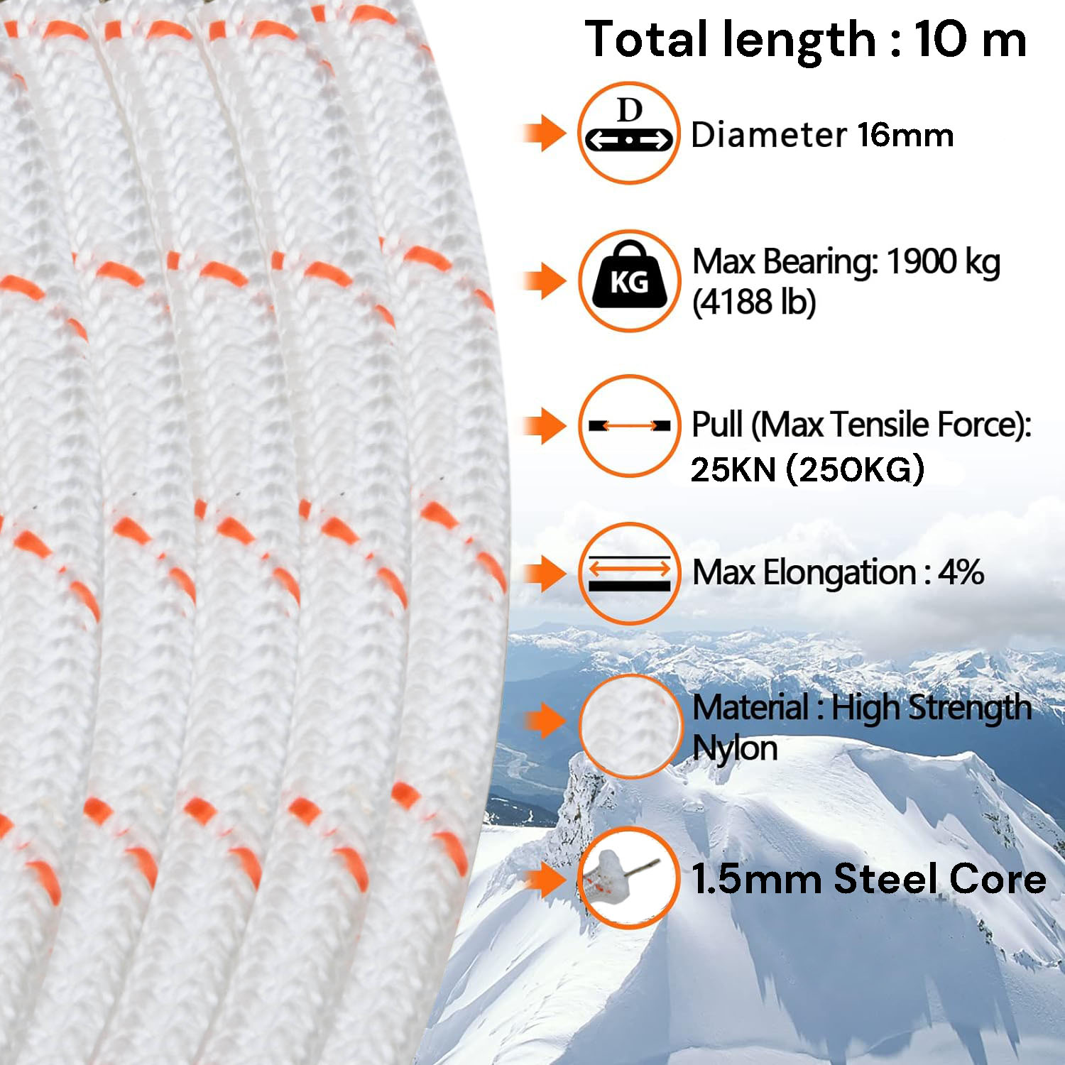 16mm 10m Safety Climbing Rope Nylon Rock Static Outdoor Boat Anchor Marine Rope Dock Lines Rope โ image 3