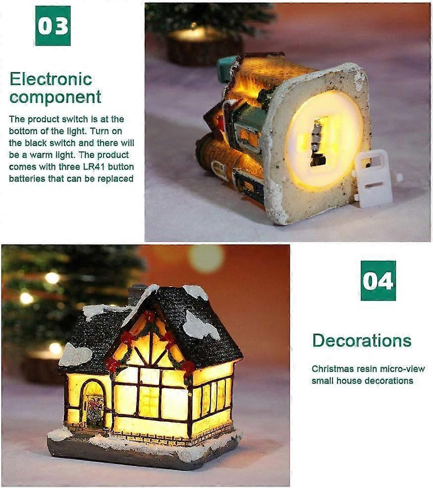 Christmas Scene Village Houses LED Christmas Decorations Resin Snow House with Warm White Light Battery Powered โ image 4