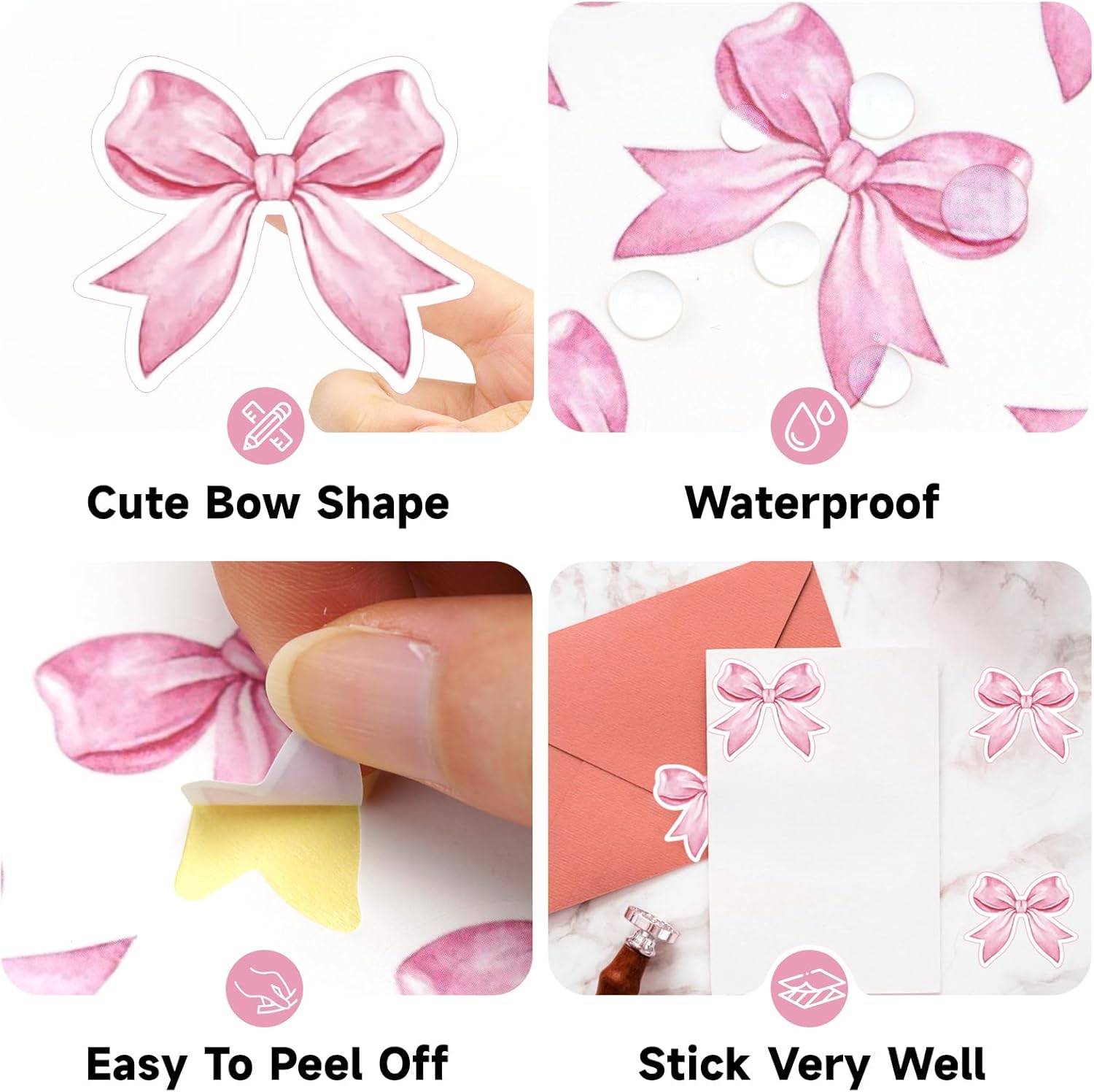 Pink Bow Stickers - Coquette Bows Stickers 480Pcs Valentines Day Bow Sticker Self Adhesive Cute Watercolor Bowknot Girly Sticker for Water Bottle Envelope Seal โ image 3