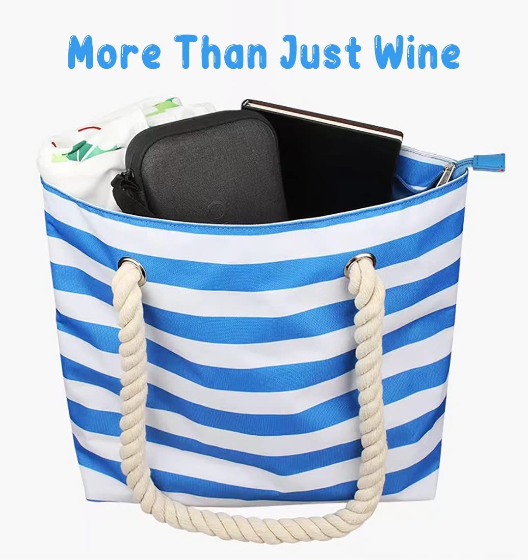 Beach Wine Tote Bag, Wine Cooler Bag Leakproof Insulated Purse Carrier with Spout Hidden Compartments, Holds 2 bottles of Wine — image 2