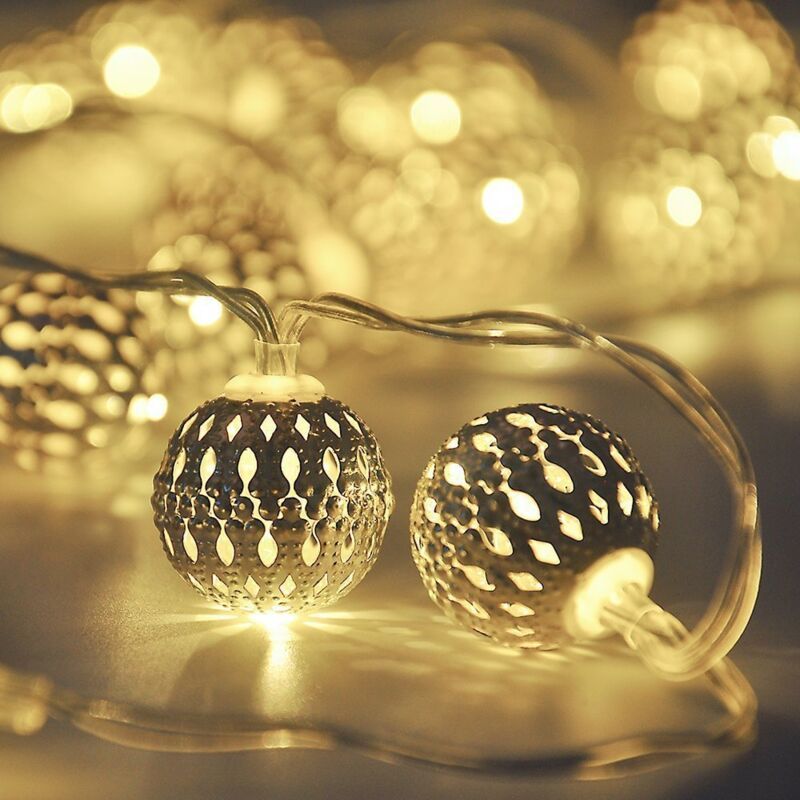 20 LED Solar String Lights Moroccan Ball Warm White Waterproof, 5 m
