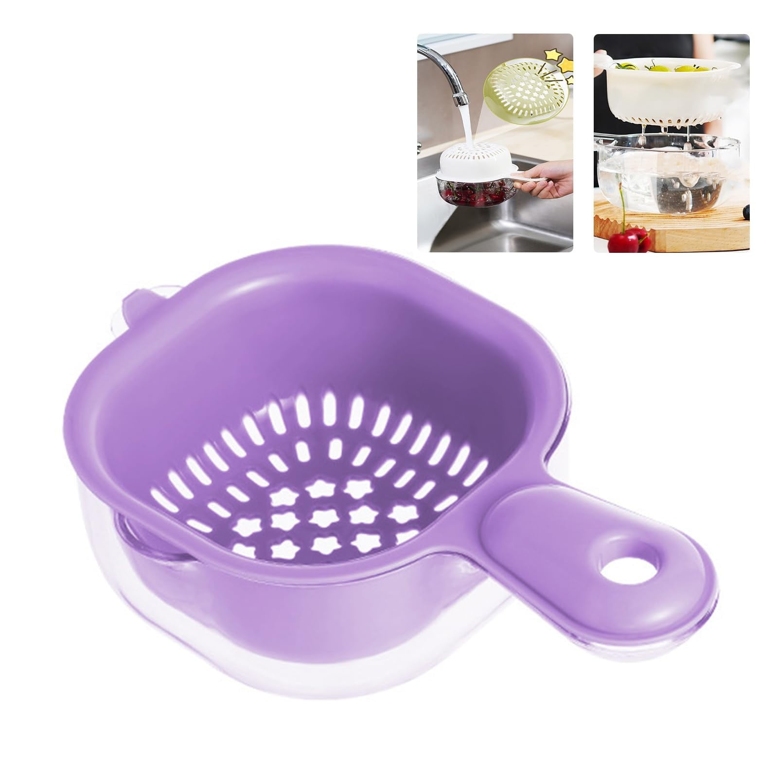 Double Layer Fruit Colander Bowl with Drain Basket, Berry Washer and Food Strainer for Kitchen Use, 19.5 x 12 cm, White — image 4