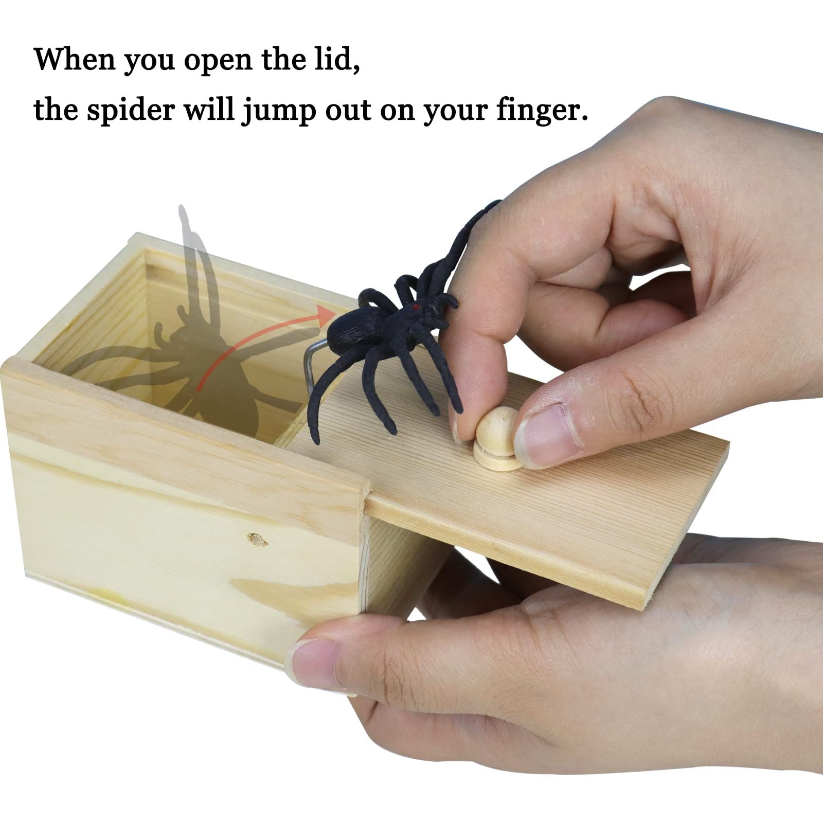 Fake Spider in a Box Prank Gift for Adults Kids, Handmade Wooden Pop Out Scare Surprise Boxes Joke Toys Halloween — image 4