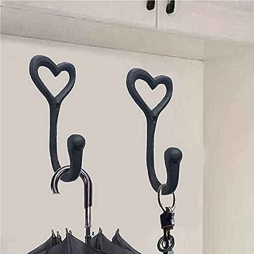 Heavy Duty Coat Hooks, 4pcs Cast Iron Love Heart Shape Wall Hooks for Hanging Coats, Black No Rust Hooks for Scarf, Bag, Towel โ image 5