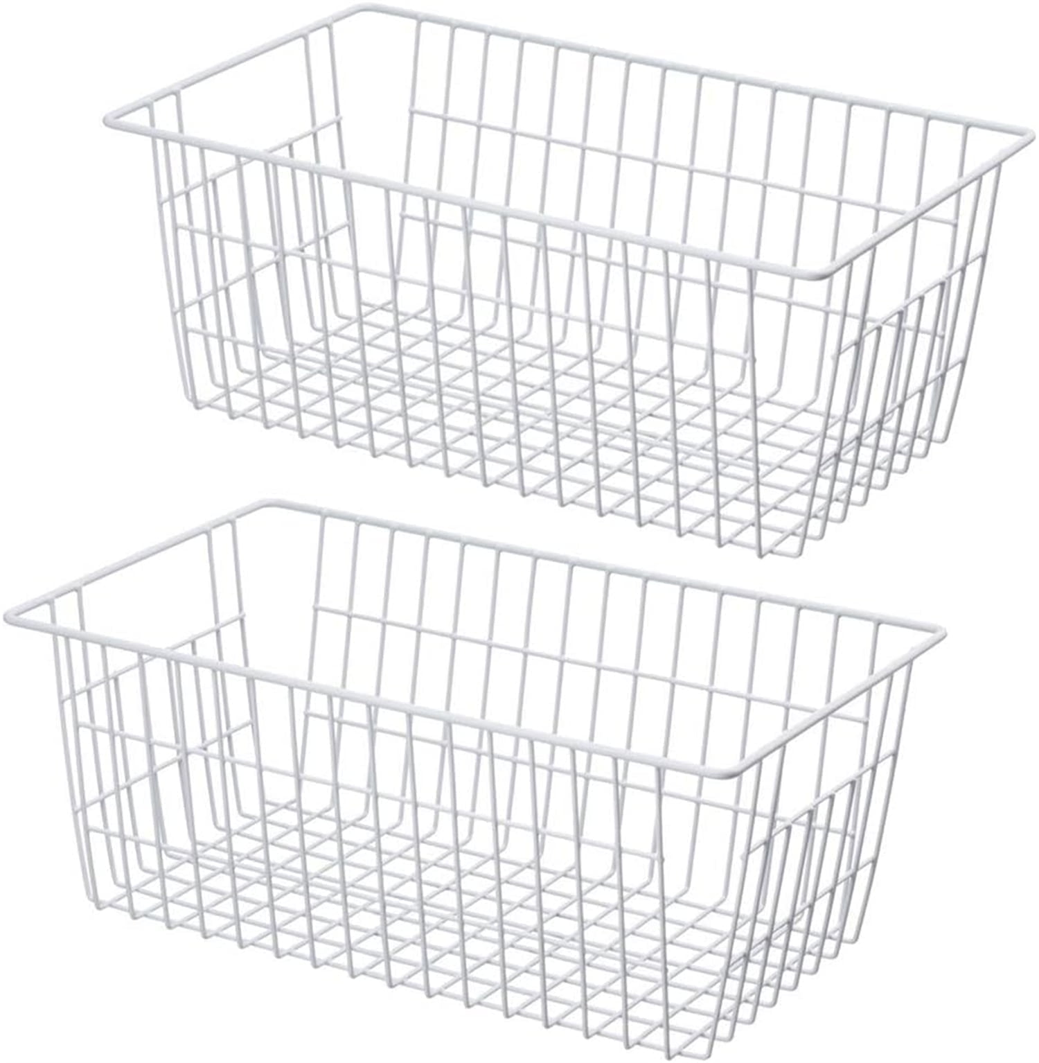 2Pcs Wire Storage Baskets,Metal Storage Basket for Organizing,White Wire Storage Freezer Baskets for Closet,Bedroom,Bathroom,Office