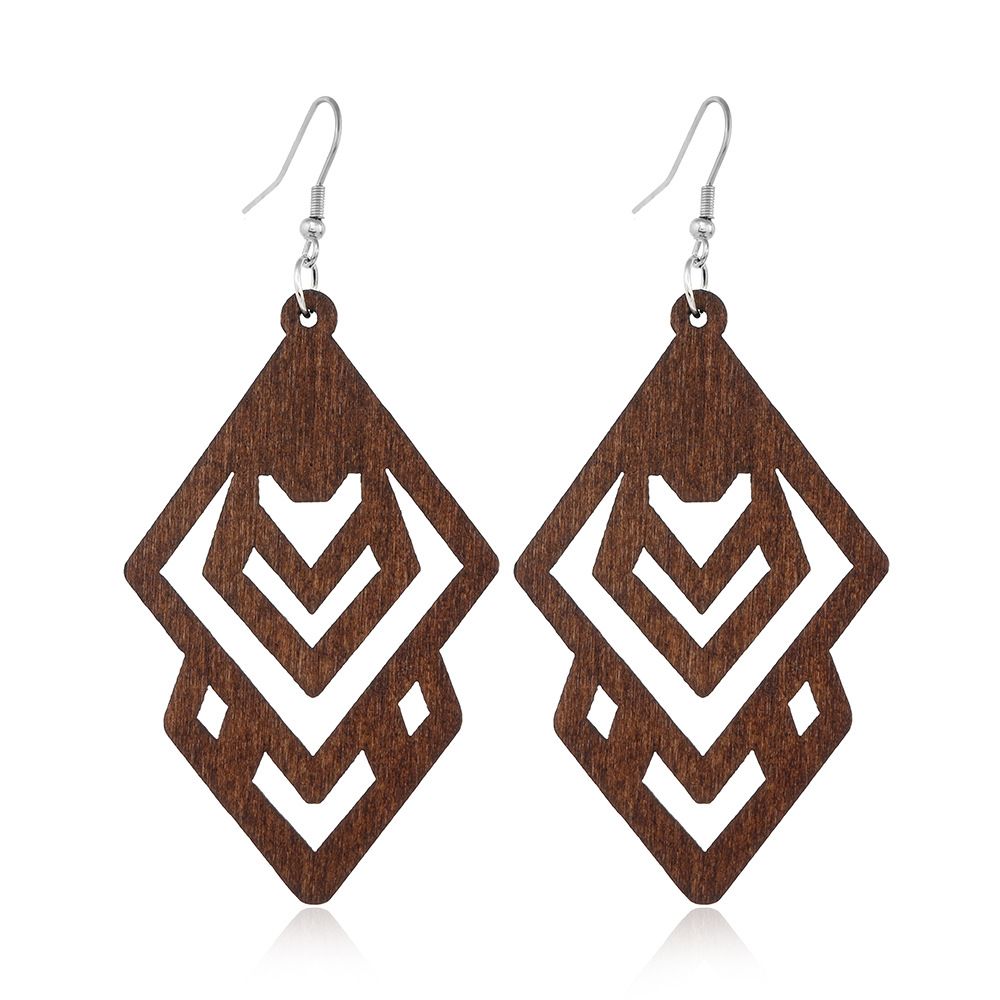 Wooden Hoop Earrings for Women Retro Black African Bohemian Wood Teardrop Geometric Lightweight Earrings-5pcs โ image 4