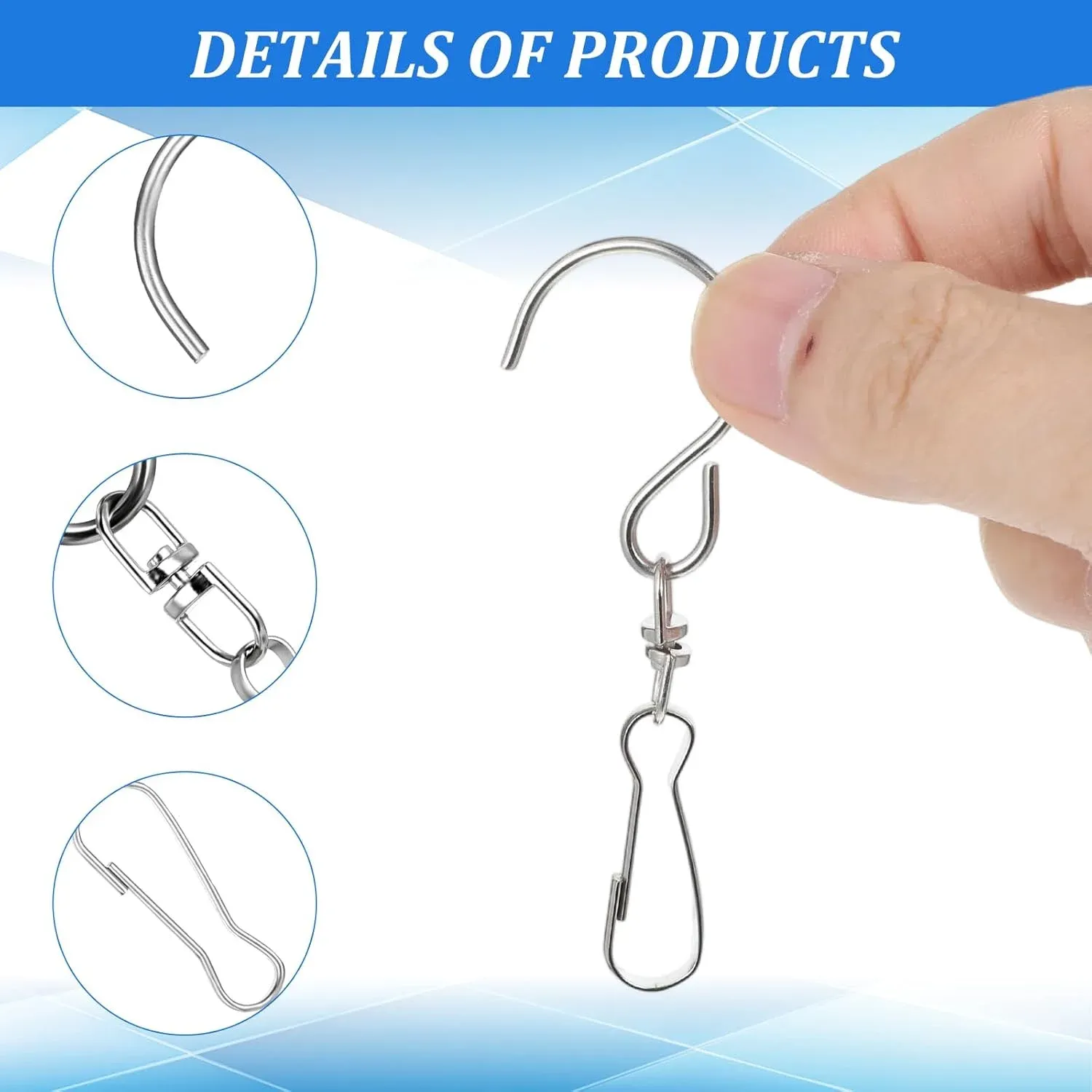 12 PCS Swivel Hanging Hooks Clips, 360 Degree Rotating Stainless Steel for Wind Chimes Bird Feeders Outdoor Ornaments, Silver โ image 3
