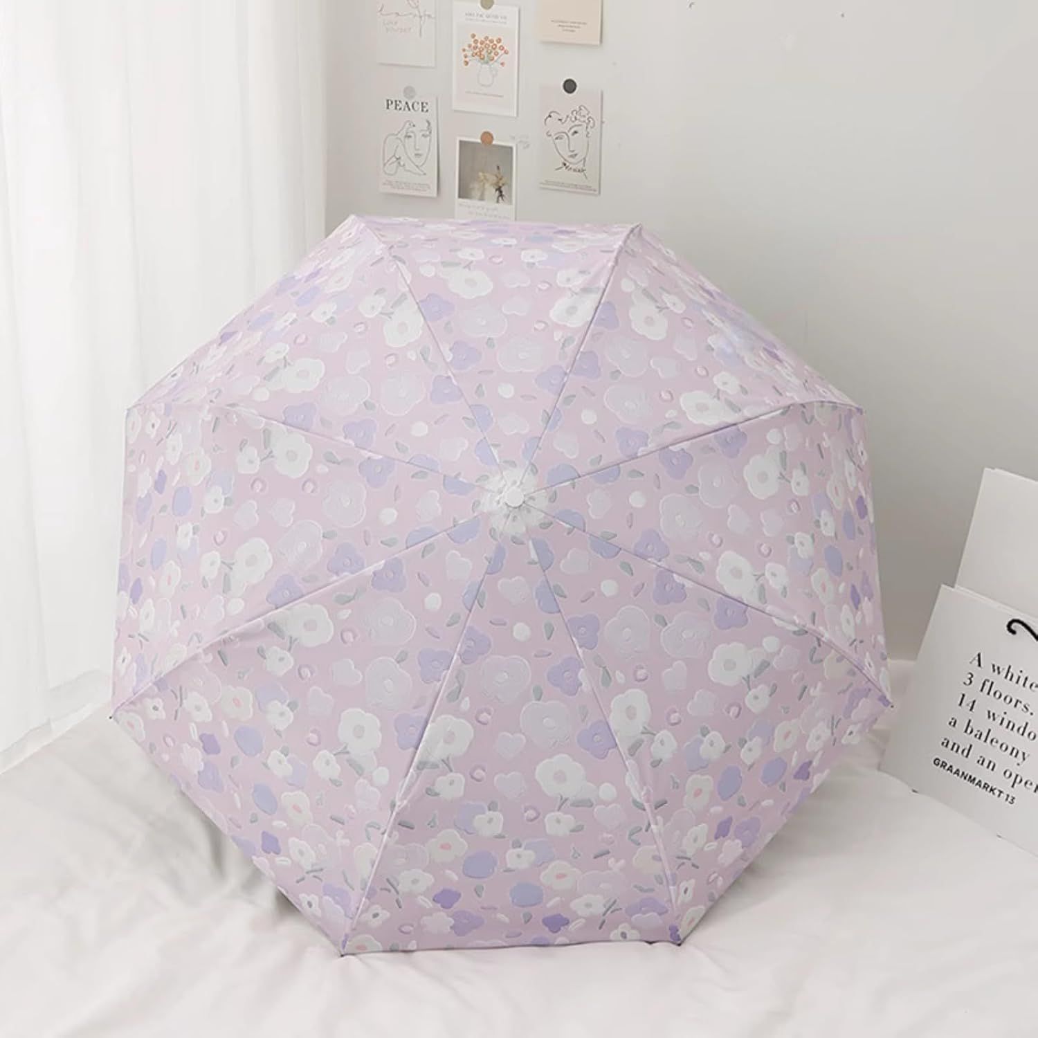 Women's Purple Floral Auto-open Sun & Rain Umbrella, UV Protection Compact Travel Umbrellas UPF 50+ with Cover Bag โ image 4
