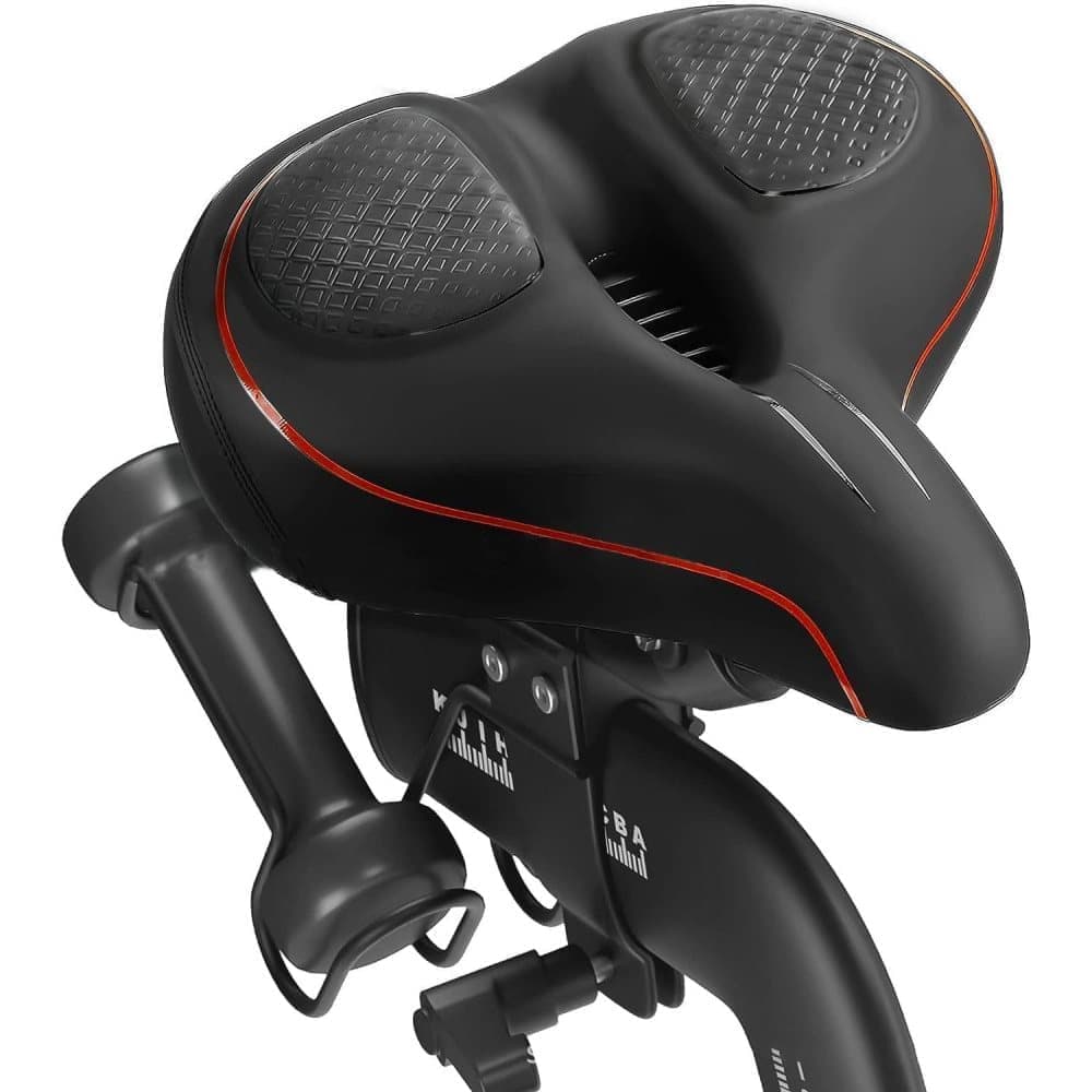 Comfortable unisex bicycle saddle with double shock absorbers, breathable waterproof ergonomic design, red