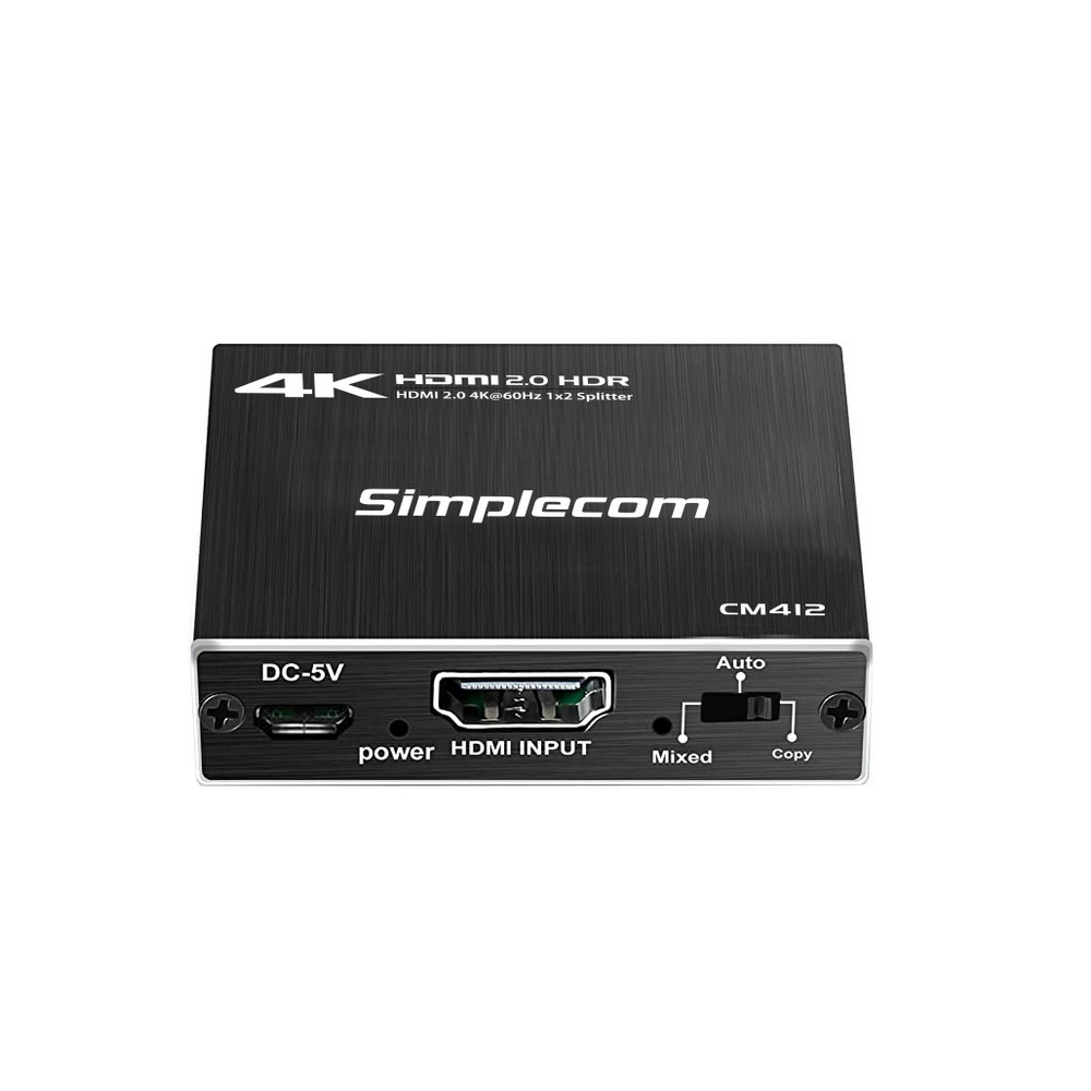 Simplecom CM412 HDMI 2.0 1x2 Splitter 1 IN 2 Out 4K@60Hz HDR10 2 Port HDMI Duplicator — image 2
