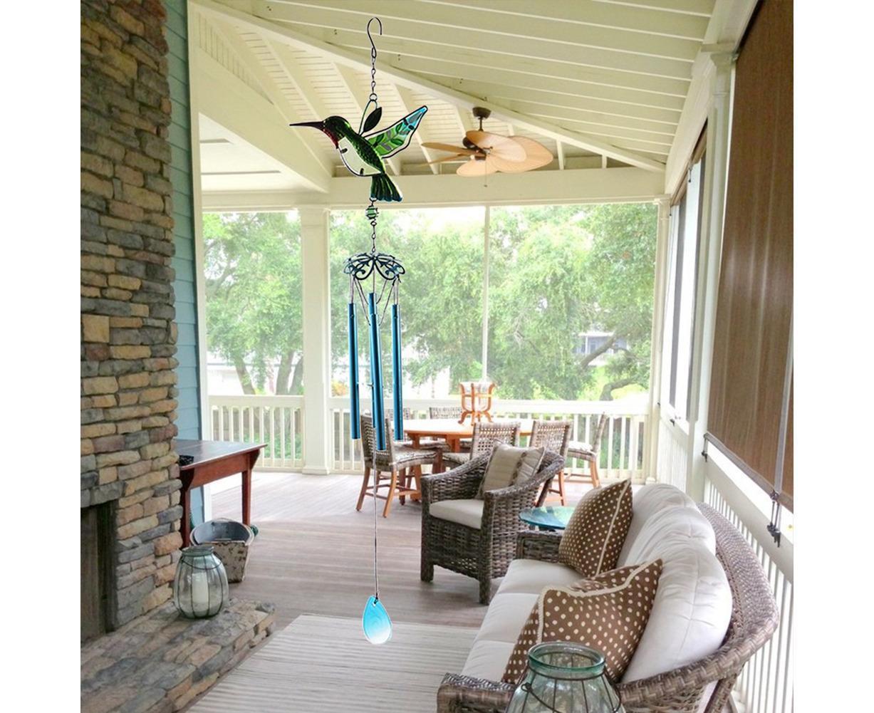 Cute Hummingbird Metal Tubes Wind Chime Bell Home Yard Wall Hanging Ornament-Green Wind Chime Tube — image 2