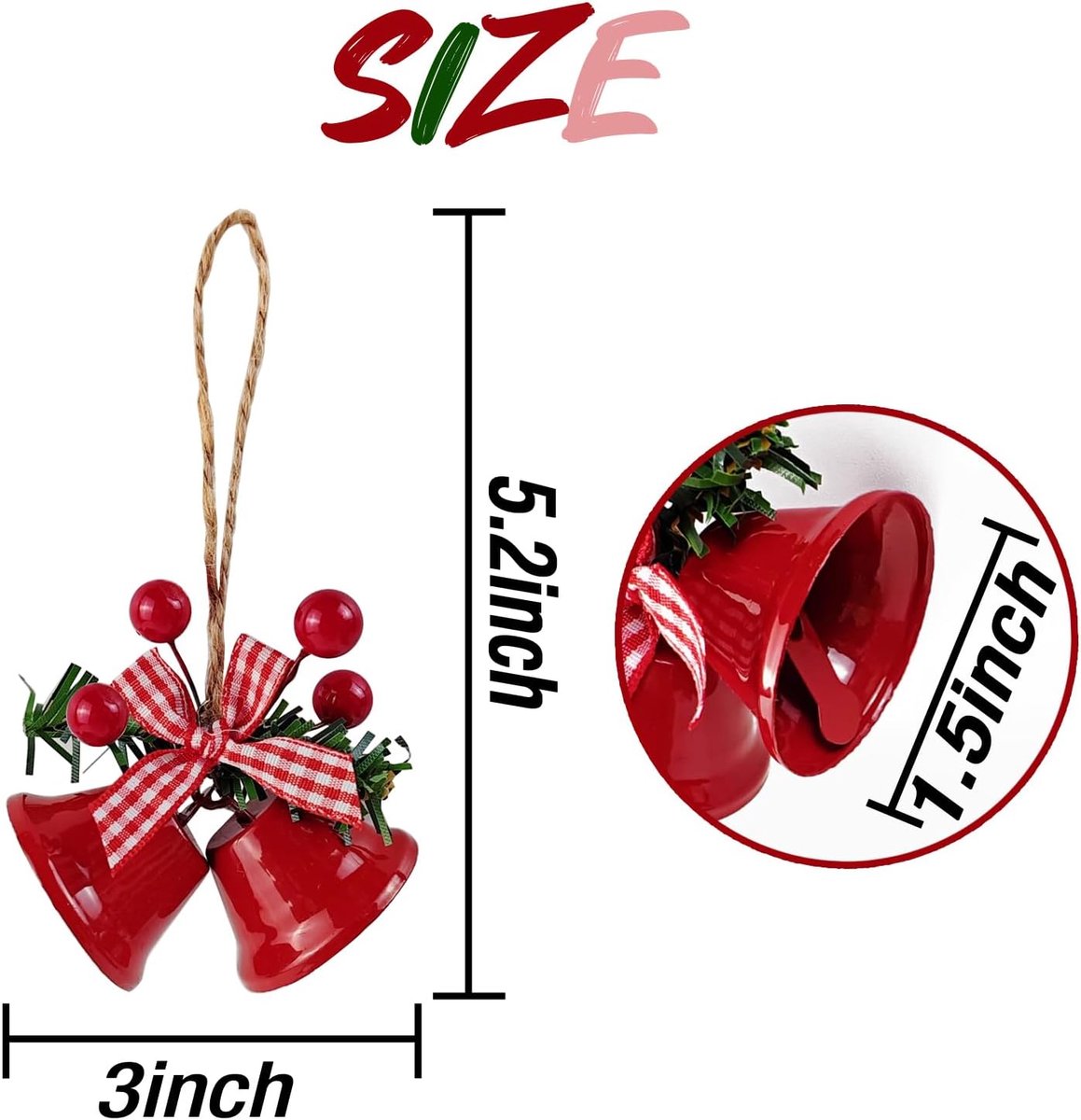 18 pieces red Christmas bell ornaments - hanging tree ornaments metal bell hangers - Christmas holiday decoration — image 5