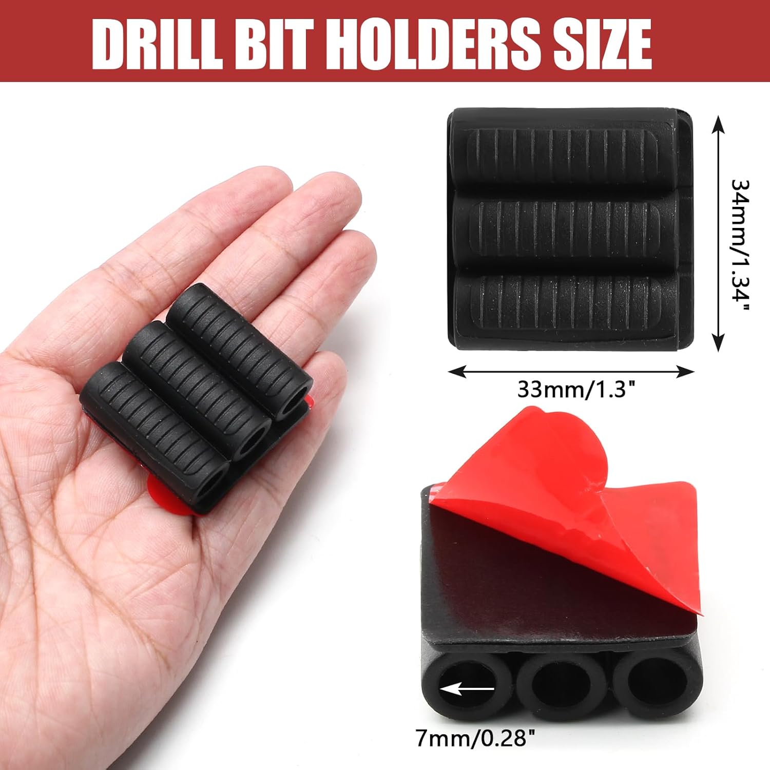 Biaungdo Drill Bit Holder, 3 Pack Adhesive Drill Bit Sleeve Organizer, High Strength Bit Holder for Impact Drivers and Drill, Hold 6 Driver Bits on the Side of โ image 2