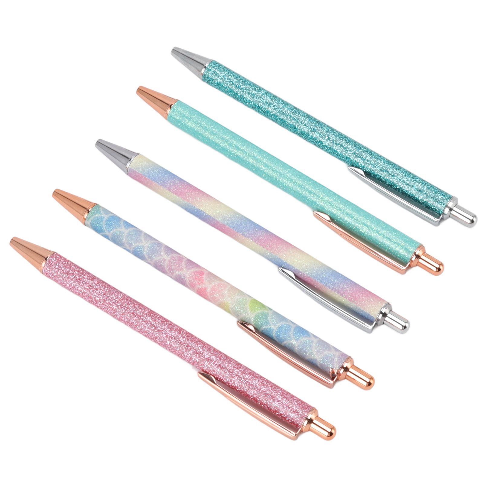 Ballpoint Pens Waterproof Ink Lightweight Portable Plastic Pressing Type Clip Design Writing Ballpoint Pens Set of 5pcs — image 4