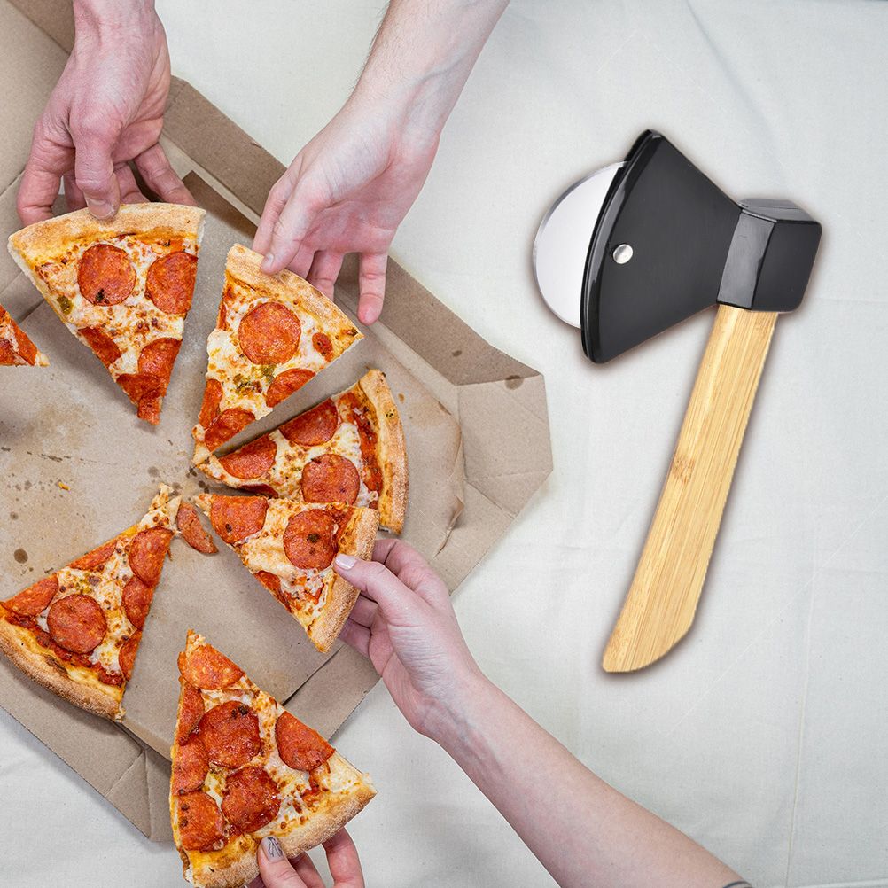 Axe Pizza Cutter with Bamboo Handle Pizza Wheel Grater Rotating Blade Pizza Knife โ image 6