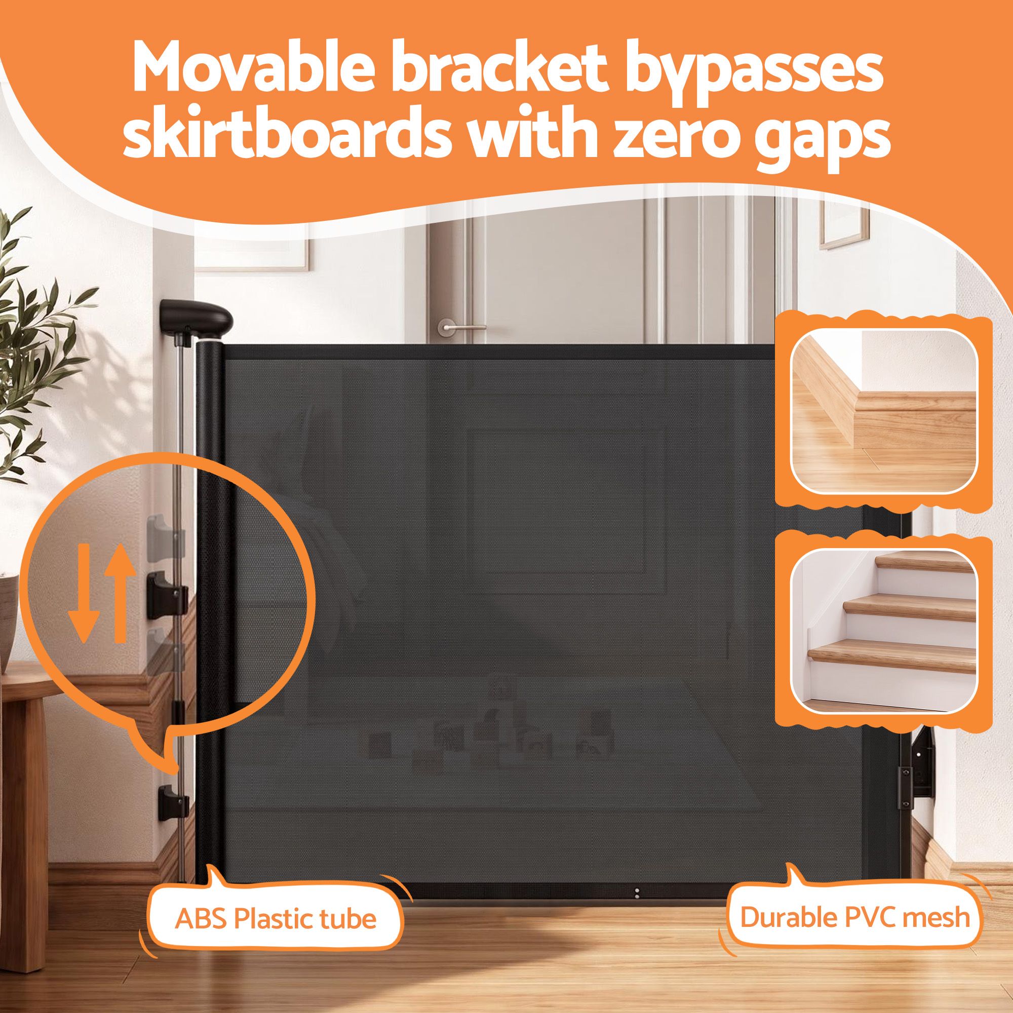 Keezi Retractable Gate Baby Gate Pet Safety Fence Extends up to 140cm Black — image 4