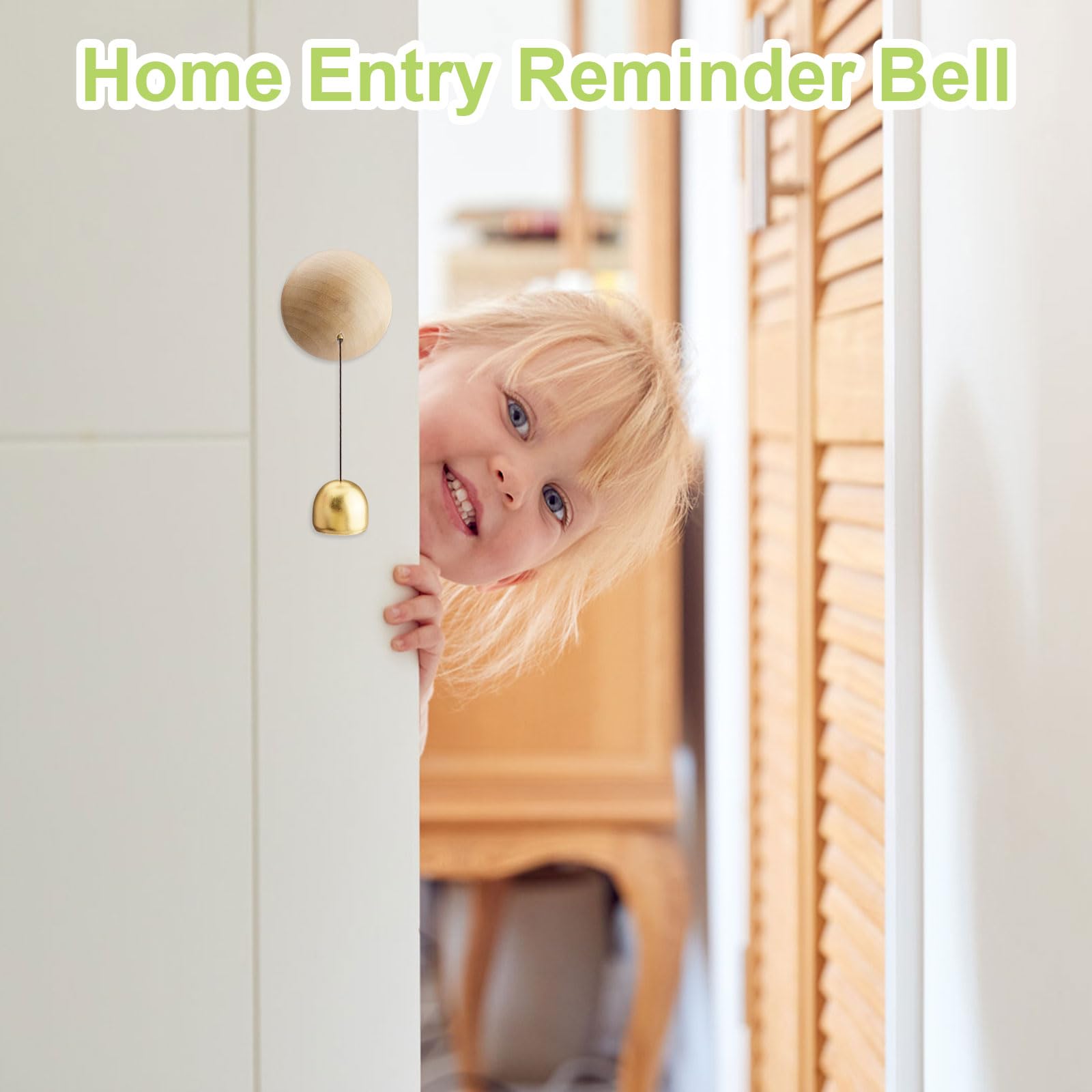 1 Piece Vintage Wooden Door Bell with Copper Chime and Magnetic Mount for Entryways and Bedrooms, Light Wood Hanging Bell — image 5