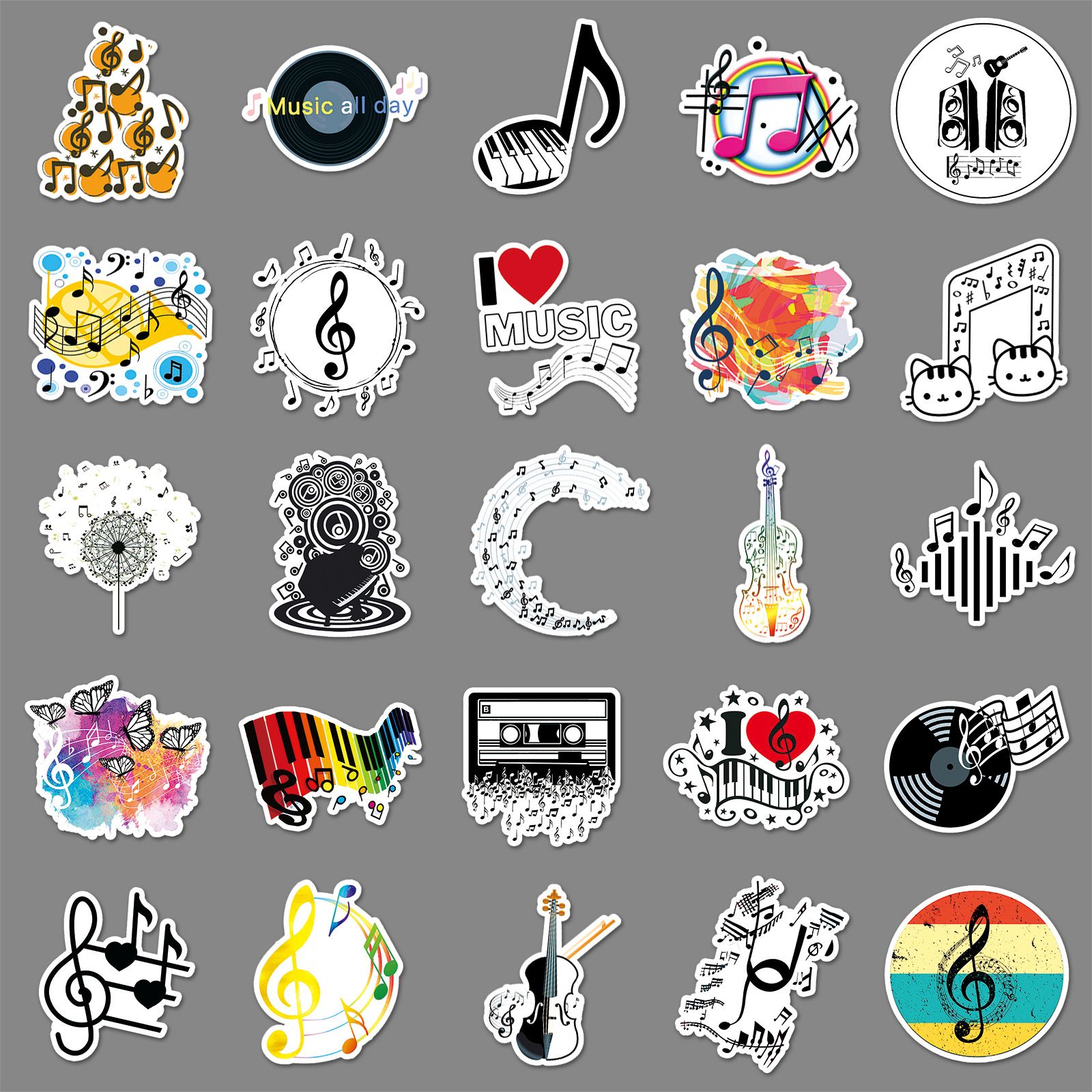 50Pcs Music Stickers for Water Bottles Vinyl Musical Note Stickers for Kids Waterproof Music Stickers for Laptop Guitar — image 3
