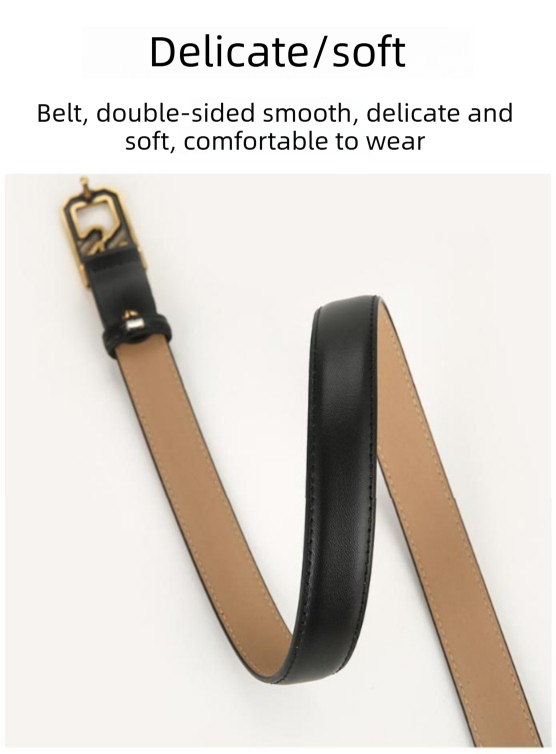 Womens Genuine Leather Belt Black 2.3cm Wide Gold Buckle Waist Strap for Jeans & Dresses Elegant Fashion Accessory โ image 6