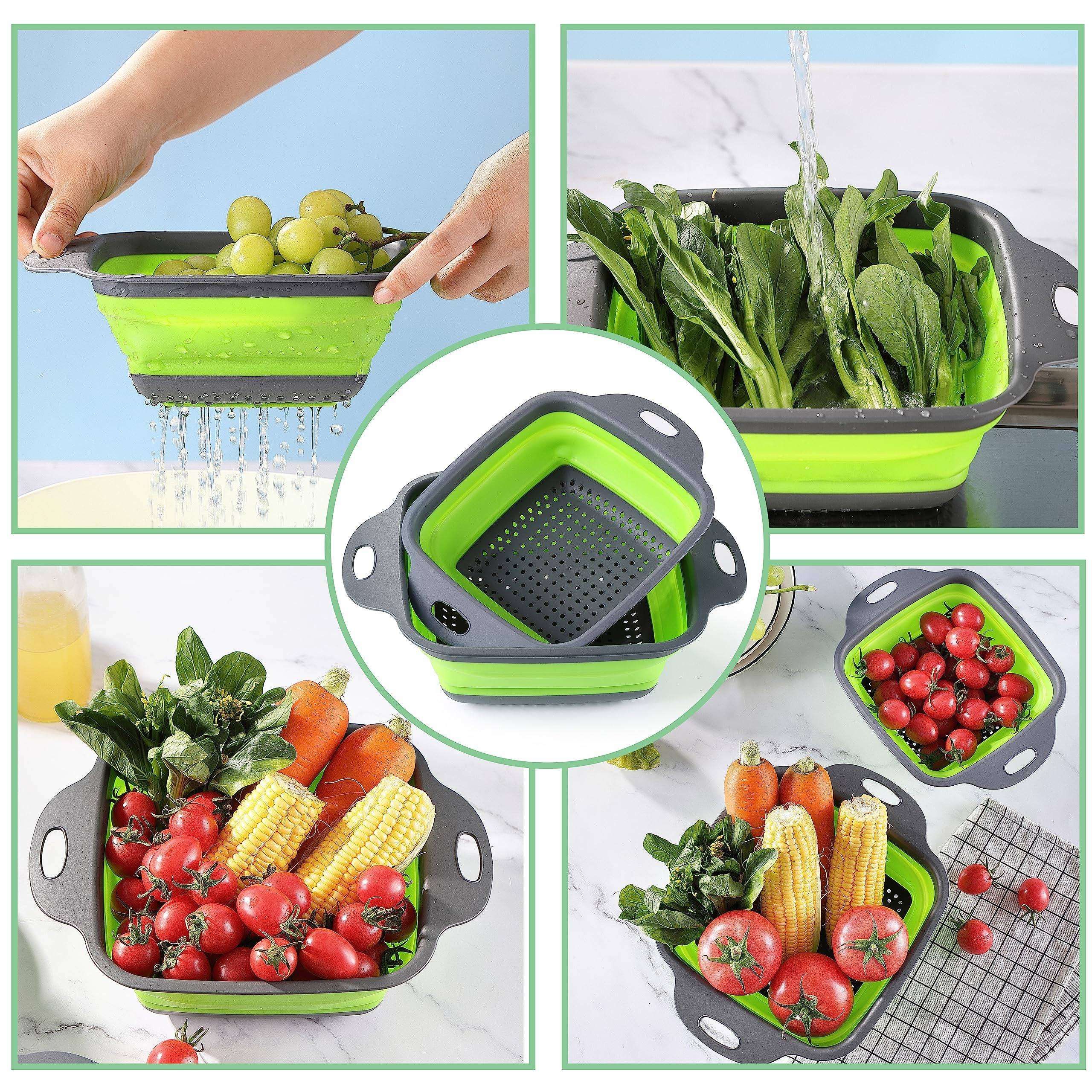 2PCS Collapsible Strainer, Silicone Collapsible, 11.5 inch Square Silicone and 9.5inch Square Silicone (Green) โ image 5