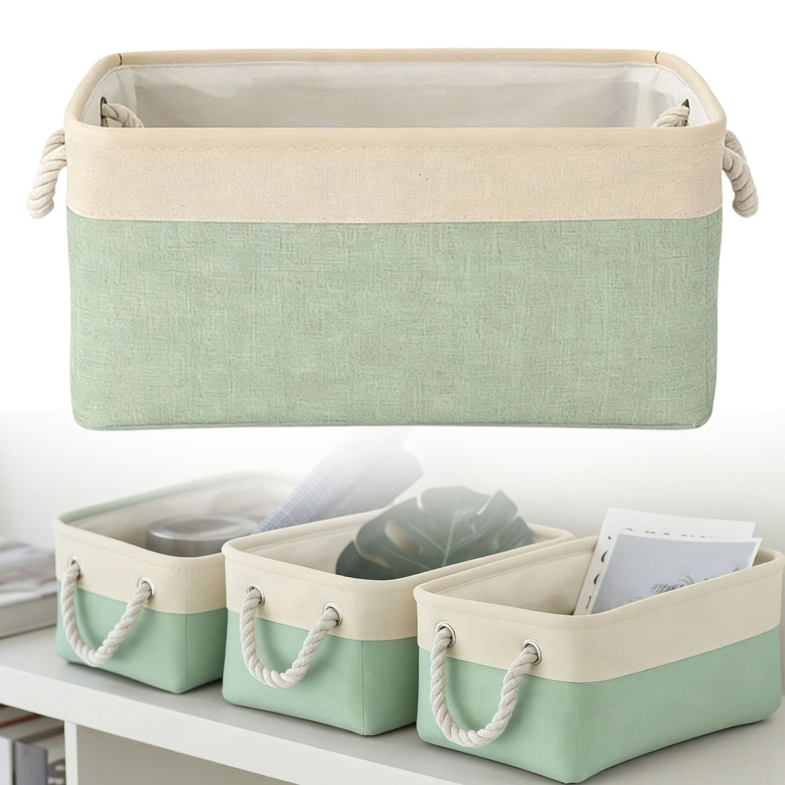 Fabric Storage Basket with Reinforced Handles, Closet Wardrobe Organiser for Clothes Shelves, 36.0 x 16.0 x 26.0 cm, Light Green — image 2
