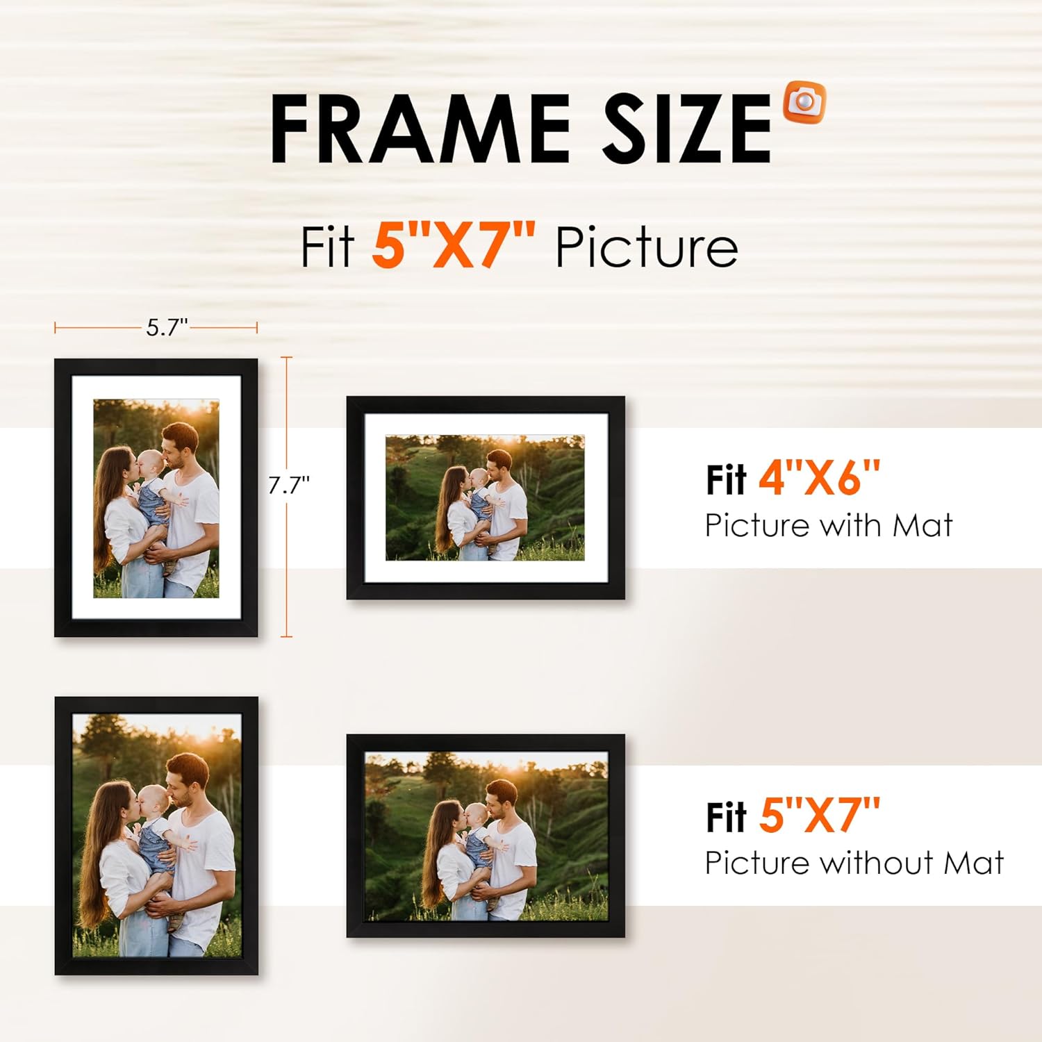 5x7 Picture Frame Set of 2 & 8x10 Picture Frame Set of 2, Photo Frame with HD Plexiglass, Display Pictures 5x7 with Mat or 8x10 Without Mat โ image 2