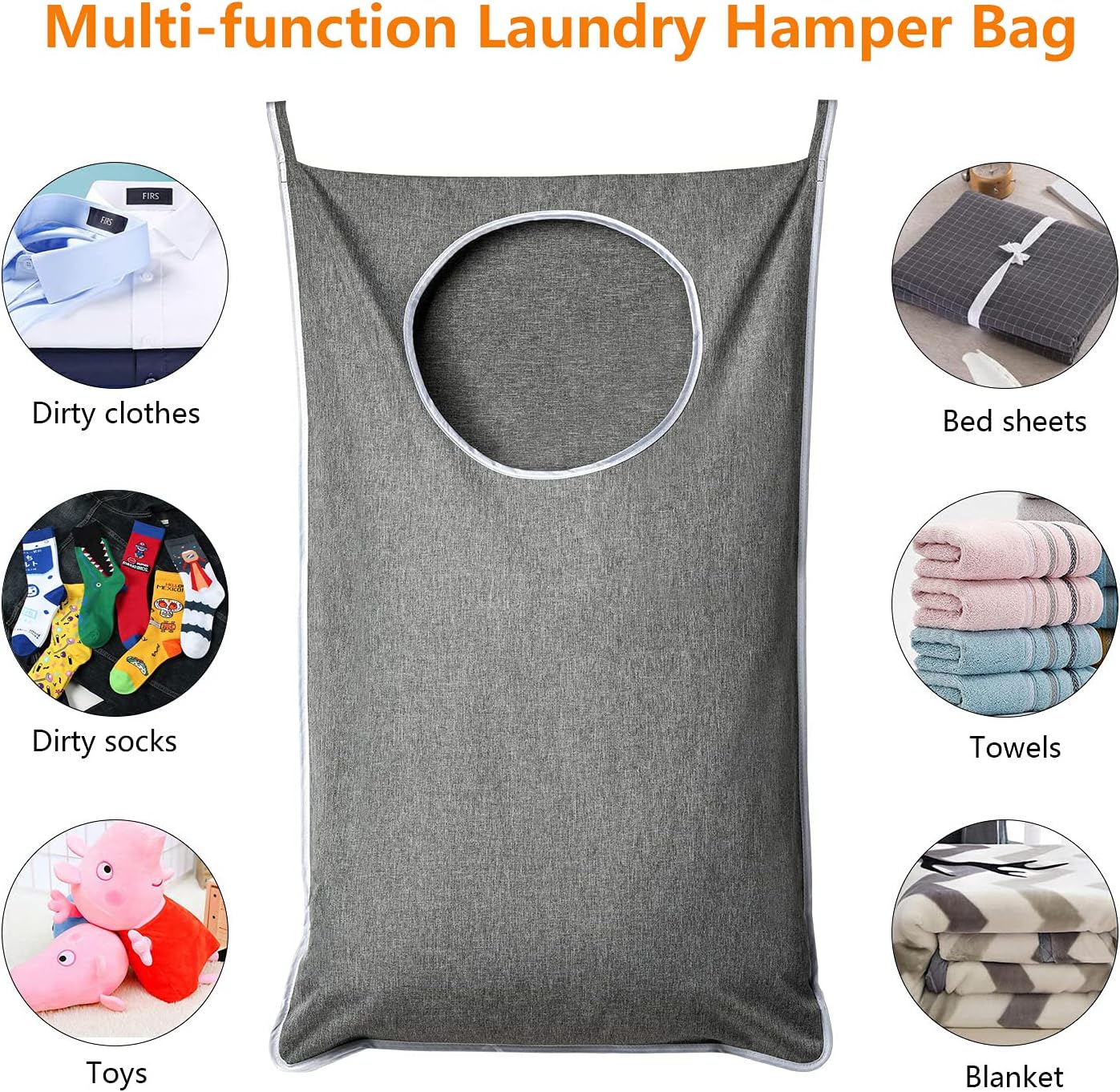XL Hanging Laundry Hamper, Extra Large Tear-resistance Door Hamper with 2 Types Hooks for Dirty Clothes, Save Bathroom Space Hanging Laundry Bag (36.5x 22 — image 6