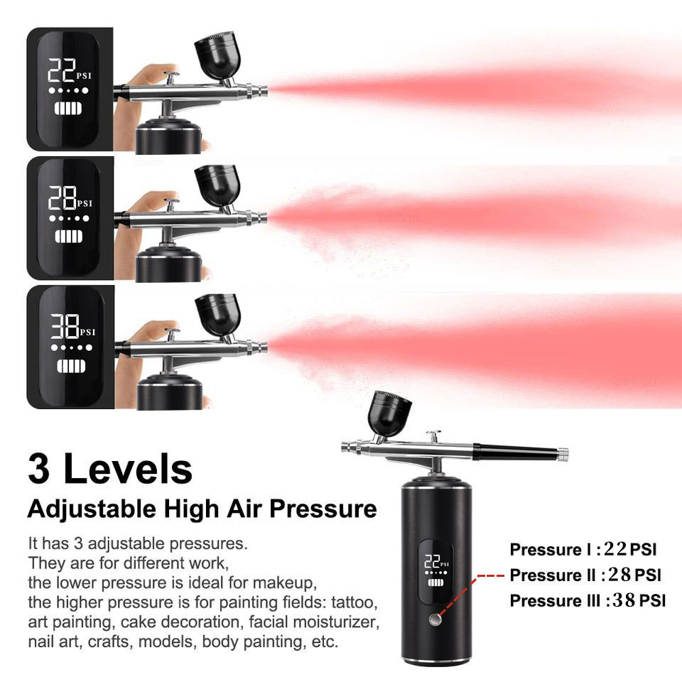 Pink Portable Wireless Airbrush Kit, ideal for nail art, painting, cake decoration, and makeup. Rechargeable design, perfect for both amateurs and โ image 5
