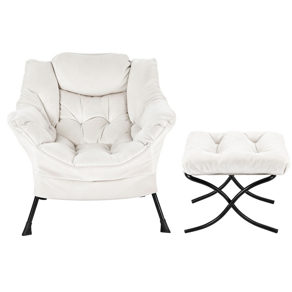 Artiss Armchair Accent Chair Ottoman Lounge Footrest Velvet White — image 3