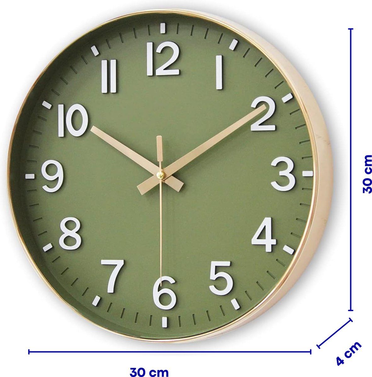 30 cm Modern Green Wall Clock with Rose Gold Frame, Silent Analog Quartz Movement — image 5