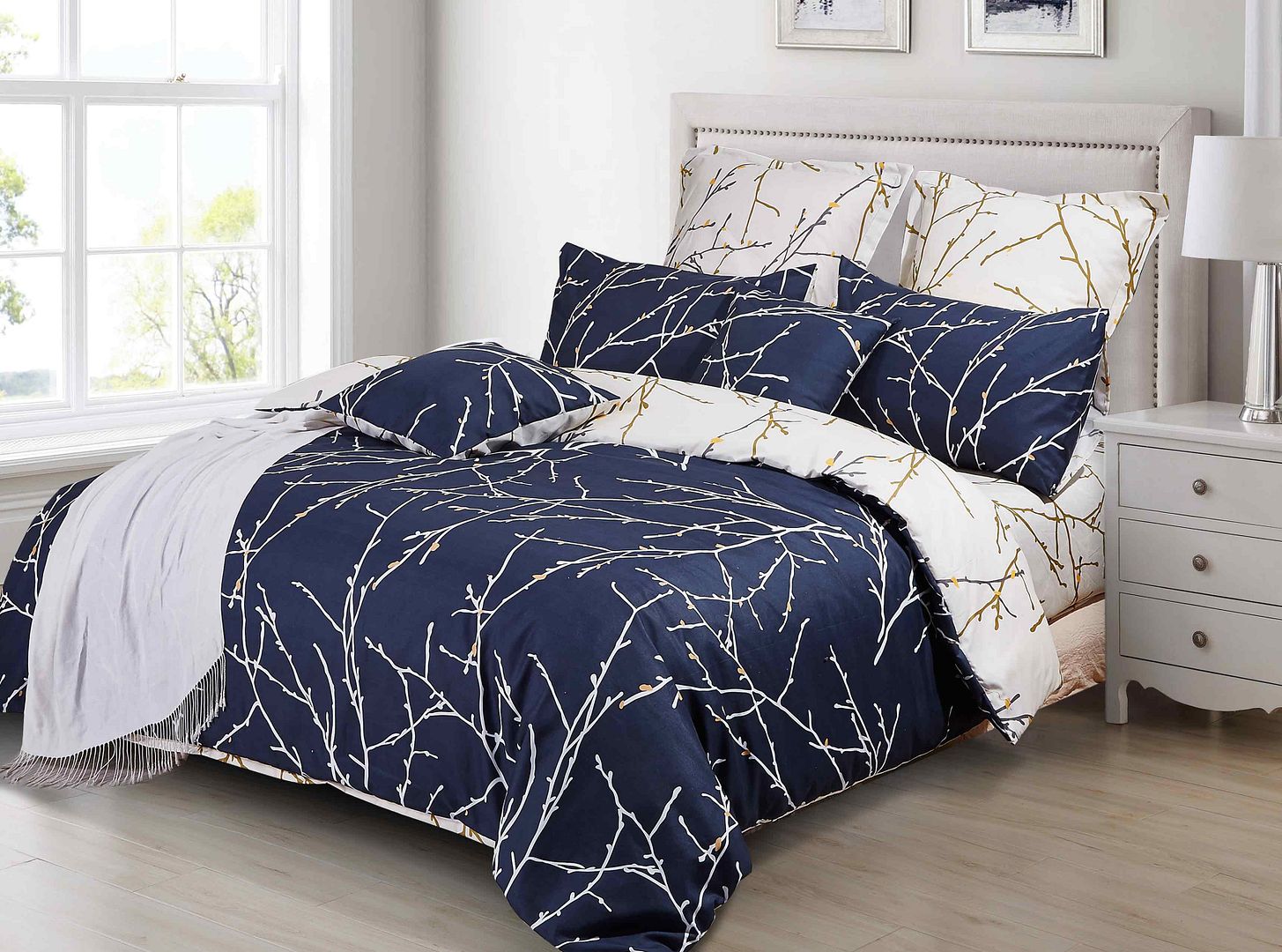 Tree Reversible Queen Size Blue Duvet Quilt Cover Set — image 3