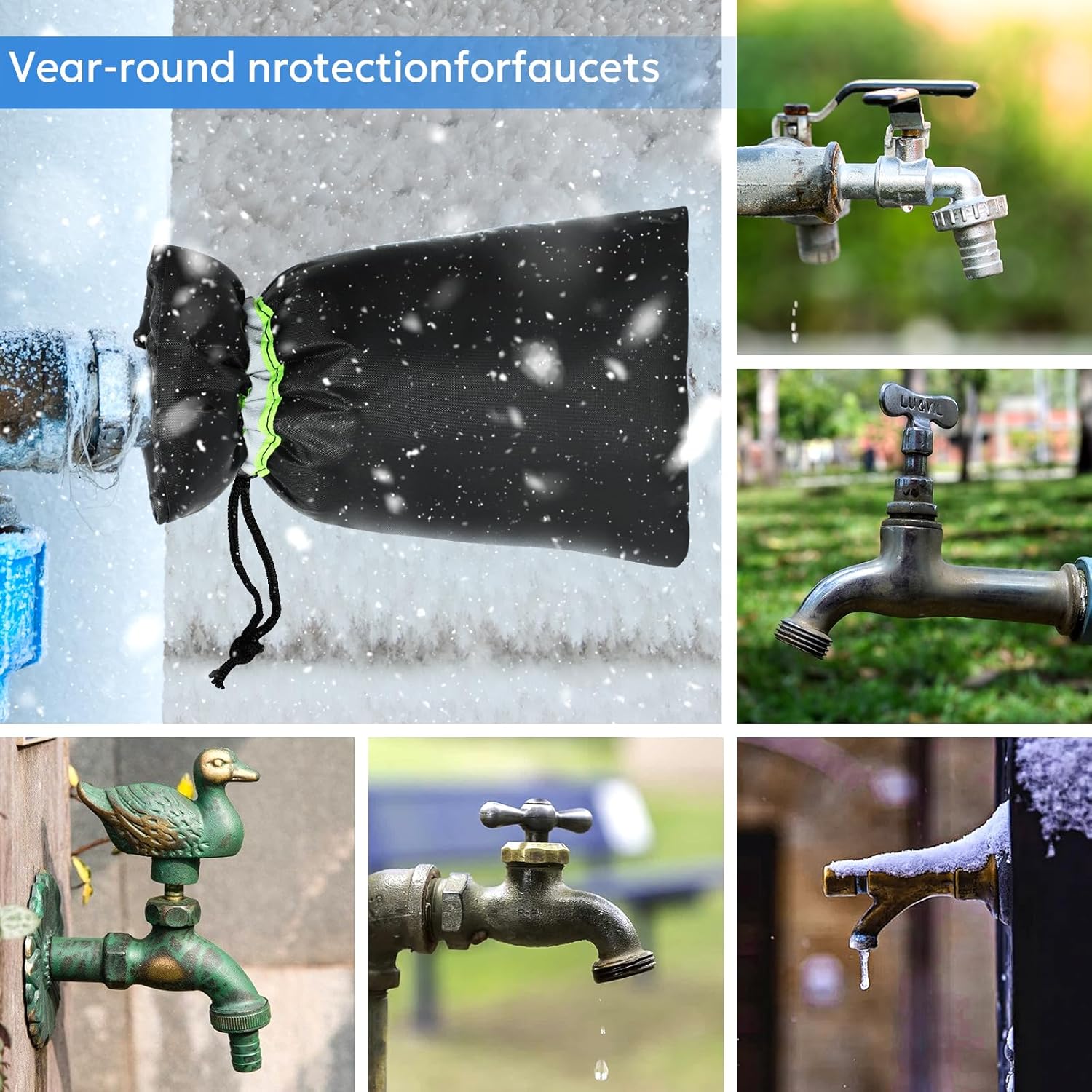 Outdoor Faucet Cover for Winter - 4 Packs 7.09''W x 10.24''H Water Socks Freeze Protection Pipe Insulation Reusable Waterproof Insulated Spigot Backflow Cover — image 6
