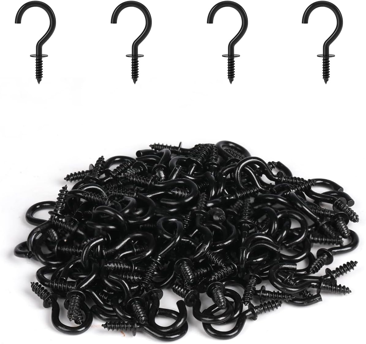 1/2 Inch Small Screw Hooks, 100 Pcs Black Mini Screw in Jewelry Hooks Tiny Metal Screw Wood Ceiling Wall Hooks for Jewelries Crafts Keys Caps Plants String