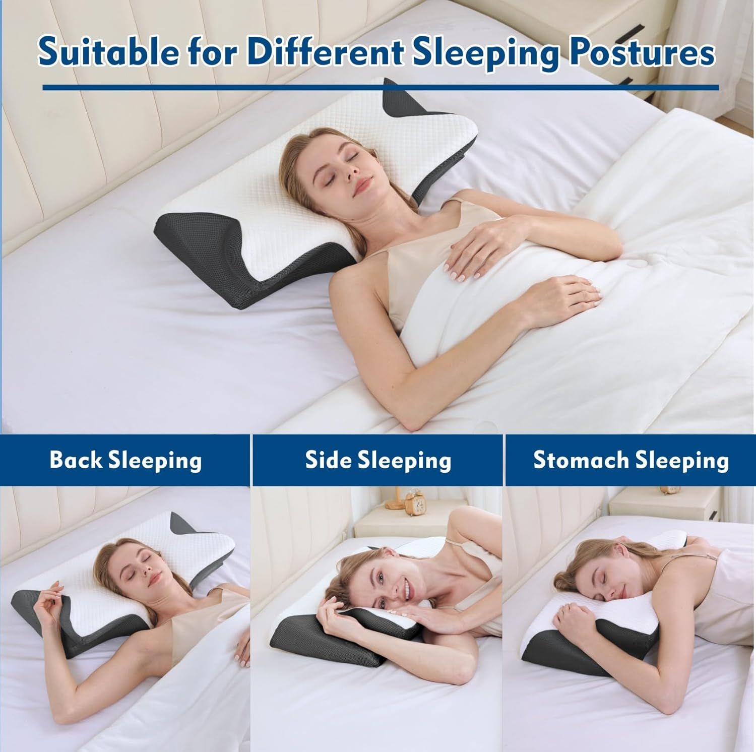 Bamboo Cervical Pillow for Neck and Shoulder Pain Relief Ergonomic Bed Pillow, Cooling Ergonomic Memory Foam Pillow Butterfly Shape for Side Back Stomach — image 5