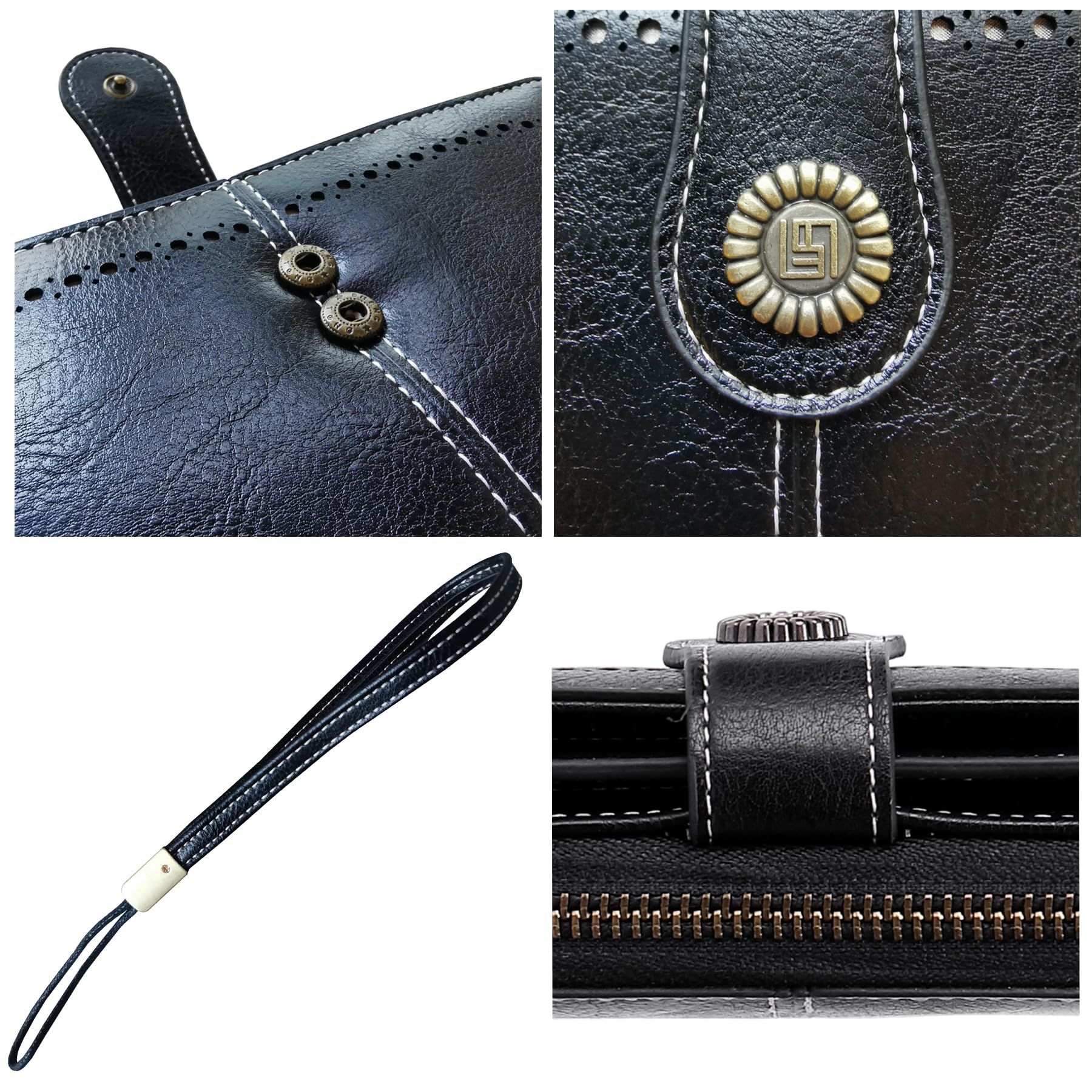 Women Fashion Zip Around Wallet Large Capacity Long Purse Credit Card Phone Holder Clutch with RFID Blocking and Wristlet (Black) — image 2
