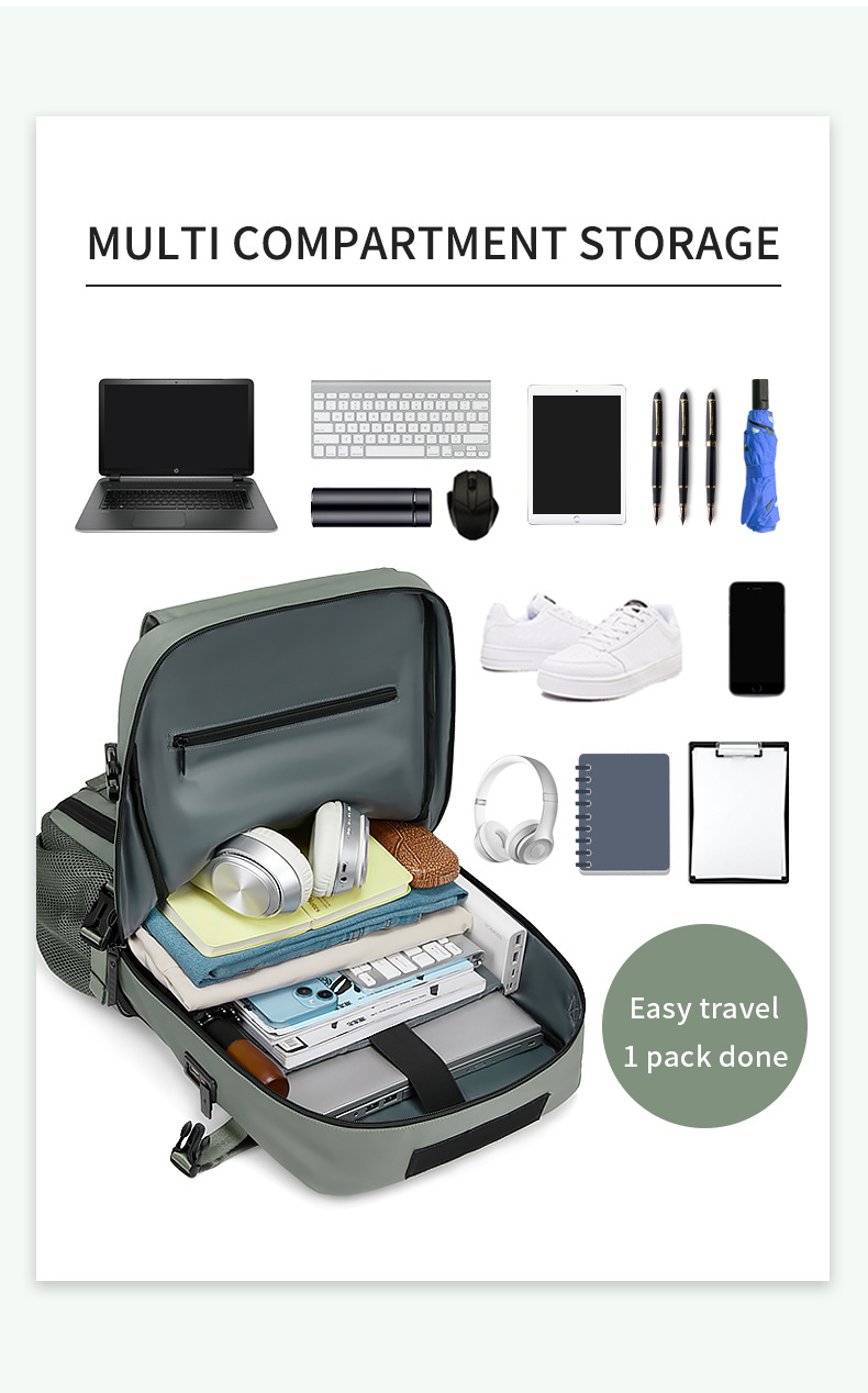 4-in-1 Convertible Travel Backpack & Briefcase - Large Capacity, 16" Laptop Compartment, USB Port(Black) โ image 4