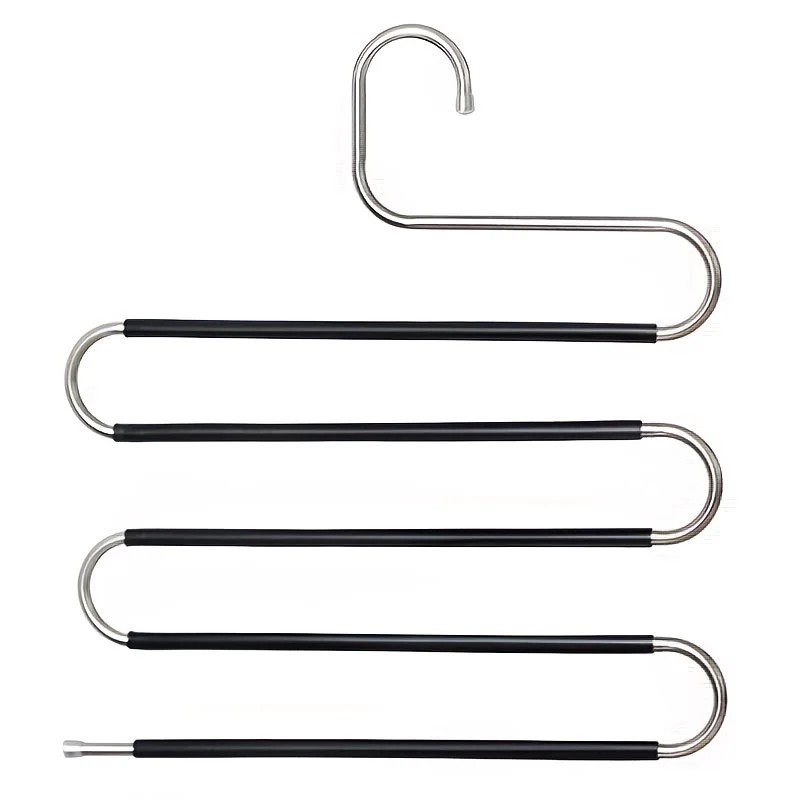 3 Pack Multi-Layer Stainless Steel Metal Pants Hangers, Bedroom Storage, S-Shaped Anti-Slip No-Mark, Space Saving, Closet Storage Rack, Pants Jeans Scarves