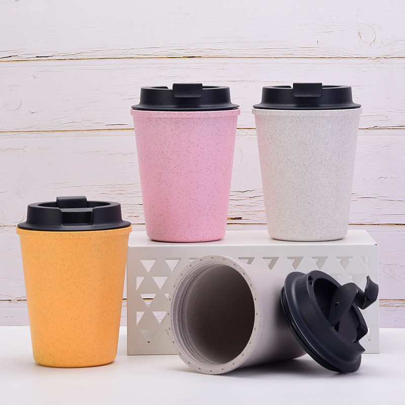 Pink 350ml Wheat Straw Double-Layer Coffee Cup - Eco-Friendly and Lightweight โ image 3