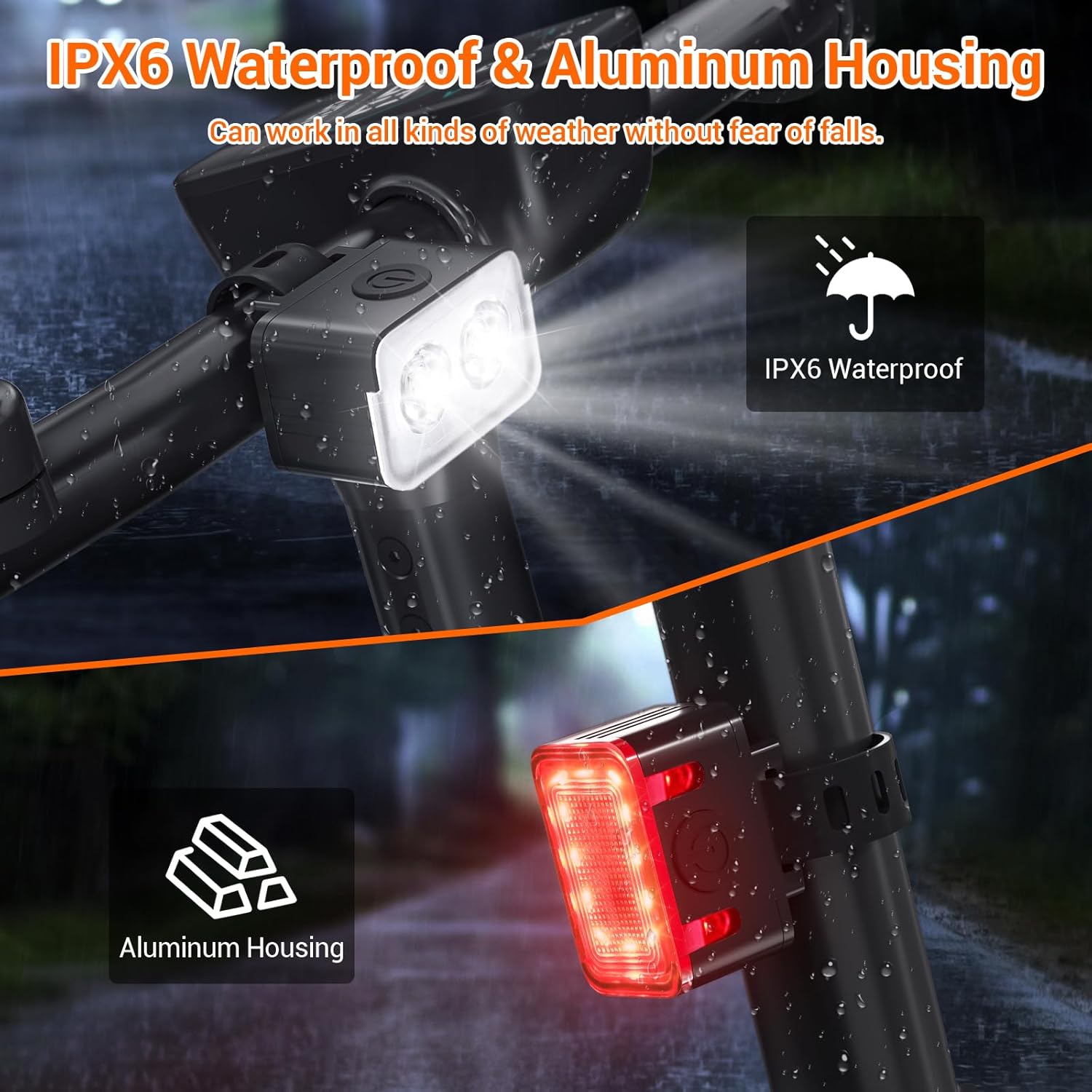Bike light - IPX6 waterproof - Front and rear light - Rechargeable - Type-C charging port - 5+6 modes - Front and rear light combination - 300 lumens - Super — image 4