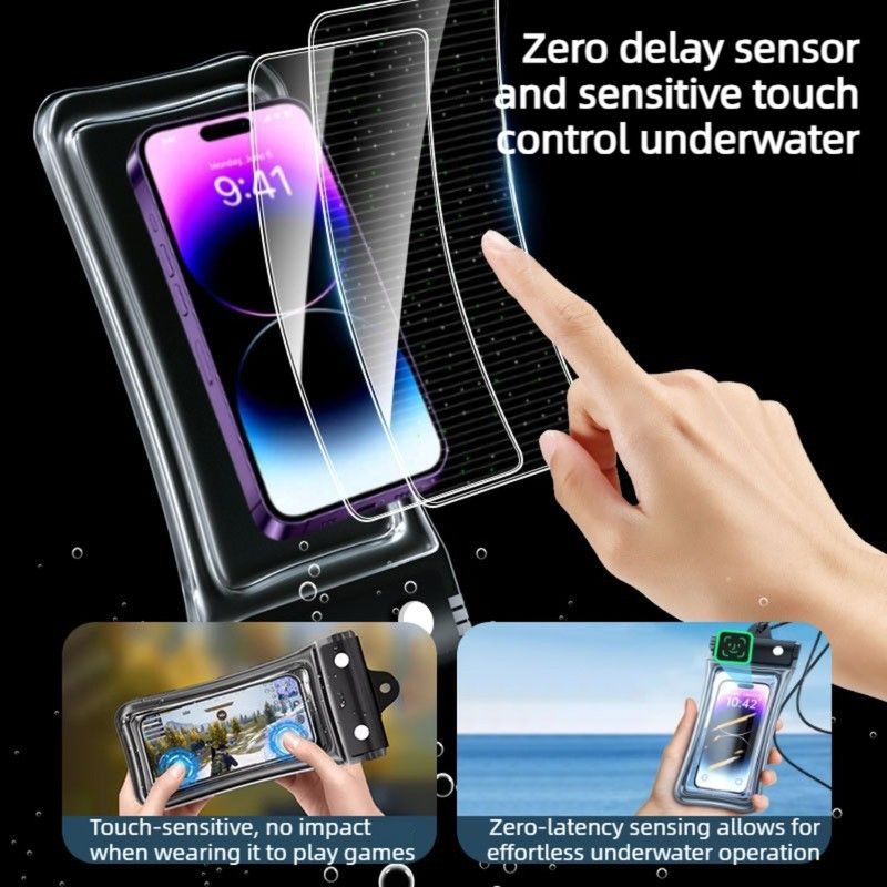 2 PCS Floating Airbag Phone Waterproof Pouch, IPX8 Touch Screen, Phone Case for Drifting and Outdoor Sports - Blue β image 2