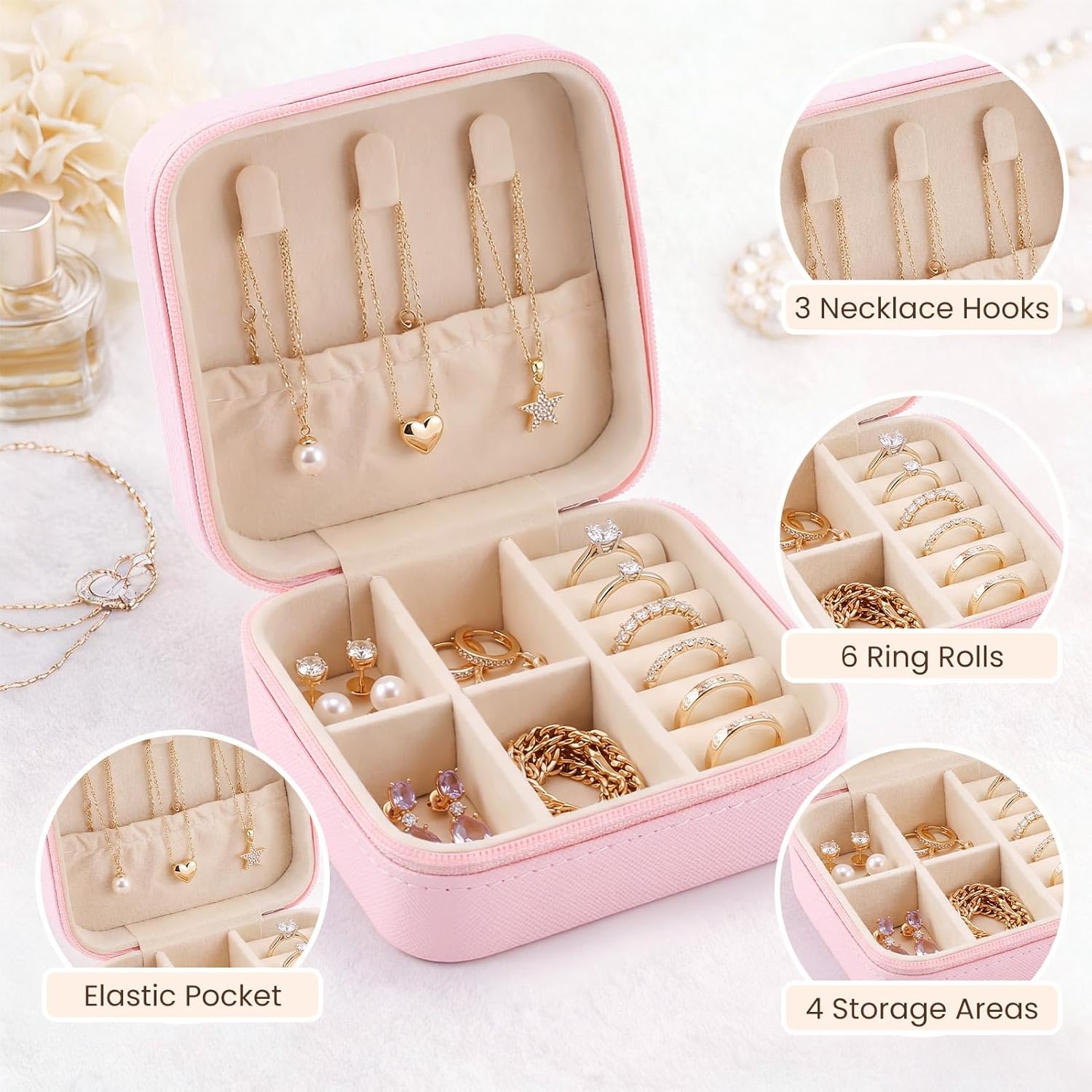 24 Pcs Travel Jewelry Box Exquisite Travel Jewelry Case Portable Jewellery Storage Holder Organizer Box Small Jewelry Organizer for Rings Earrings Necklaces — image 4