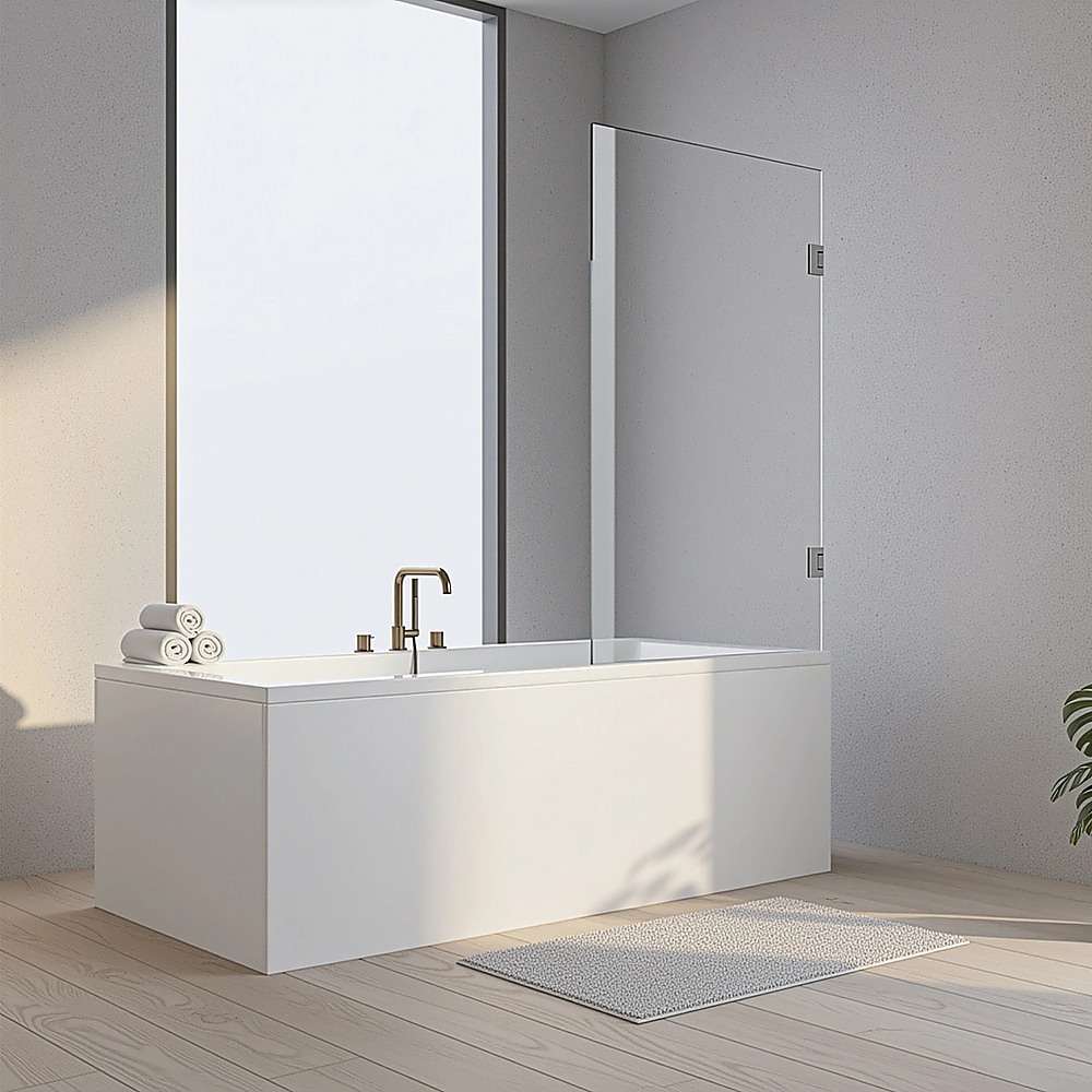 90cm Frameless Swing Bath Screen β Nickel Hardware with Stainless steel hinge for Modern Bathrooms
