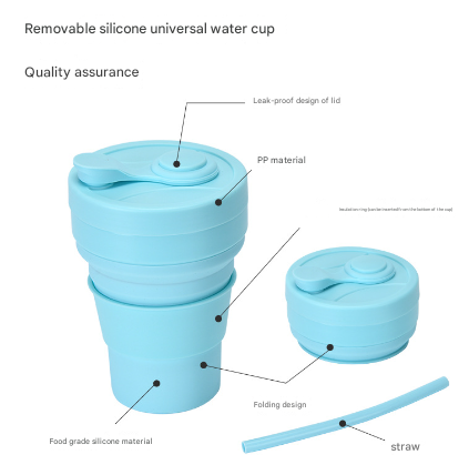 2 Pcs White and Grey 350ml Collapsible Silicone Travel Cup - Portable, Leak-Proof & Food-Grade Drinking Mug with Lid, Insulating Sleeve & Straw — image 4