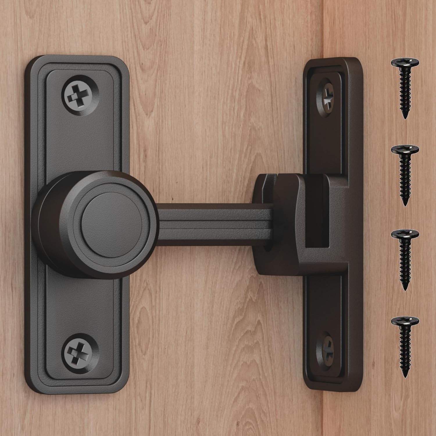 Barn Door Privacy Latch, 90°/180° Swing Slide Lock, Zinc-Alloy, Adhesive or Screw Mount, Interior Use for Bathroom/Bedroom/Closet/Shed, Includes Screws & Glue