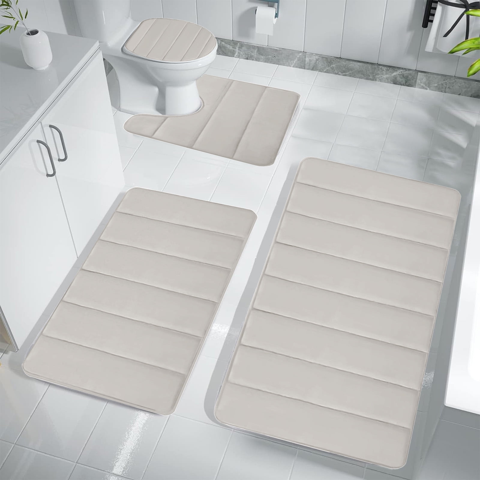 Memory Foam Toilet Rug, Non-Slip Bathroom Rugs, Toilet Rugs U Shaped Washable, Commode Contour Rug, Soft Comfortable Super Water Absorption #4_Beige — image 5