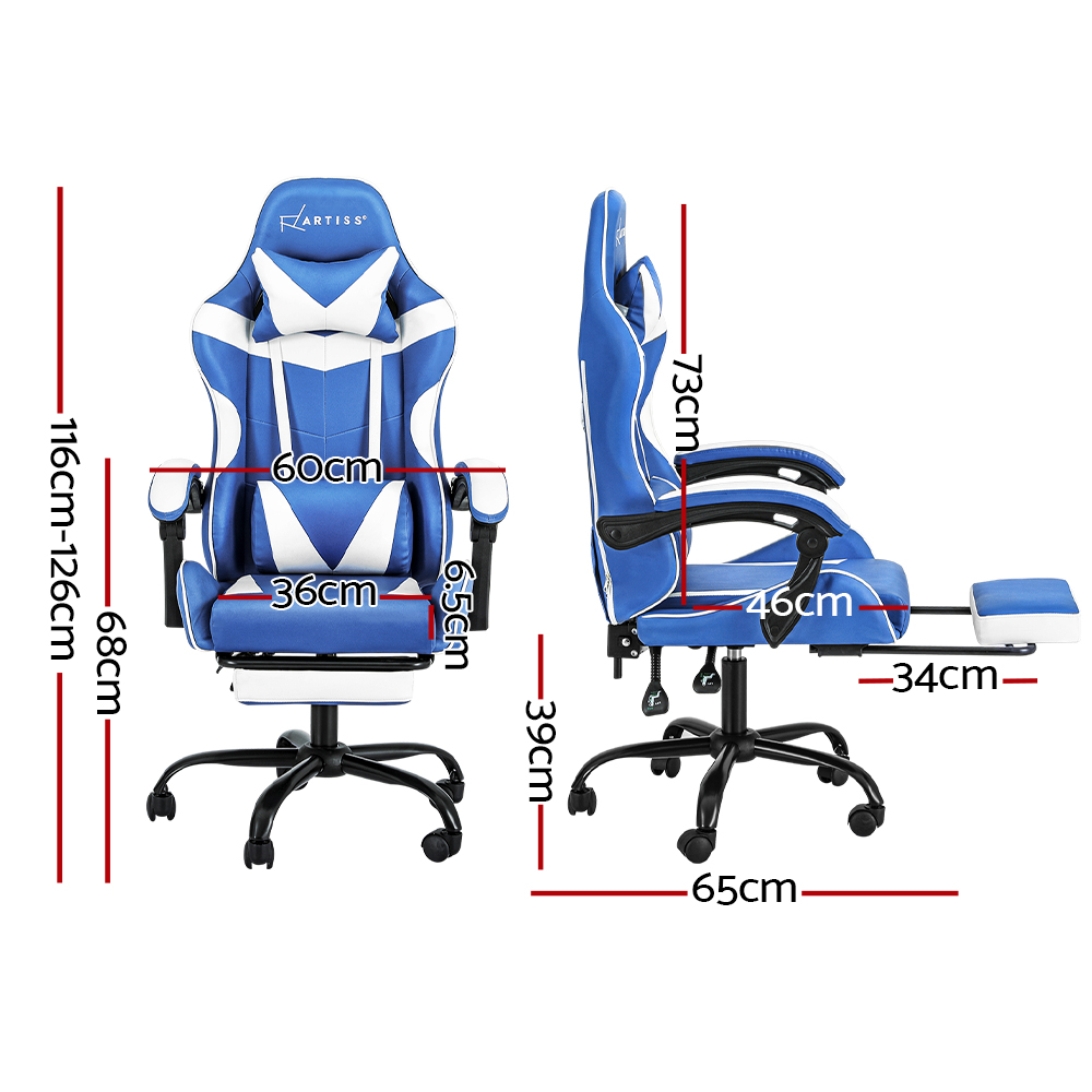 Artiss Gaming Office Chair Executive Computer Leather Chairs Footrest Blue White โ image 2
